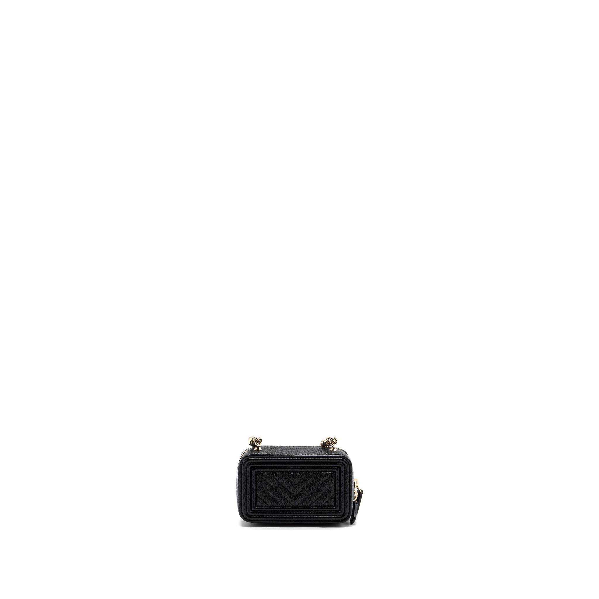 CHANEL BOY ZIPPER CARD HOLDER WITH CHAIN CAVIAR BLACK LGHW