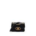 SALVATORE FERRAGAMO GLANCING QUILTED LEATHER SHOULDER BAG CALFSKIN BLACK GHW
