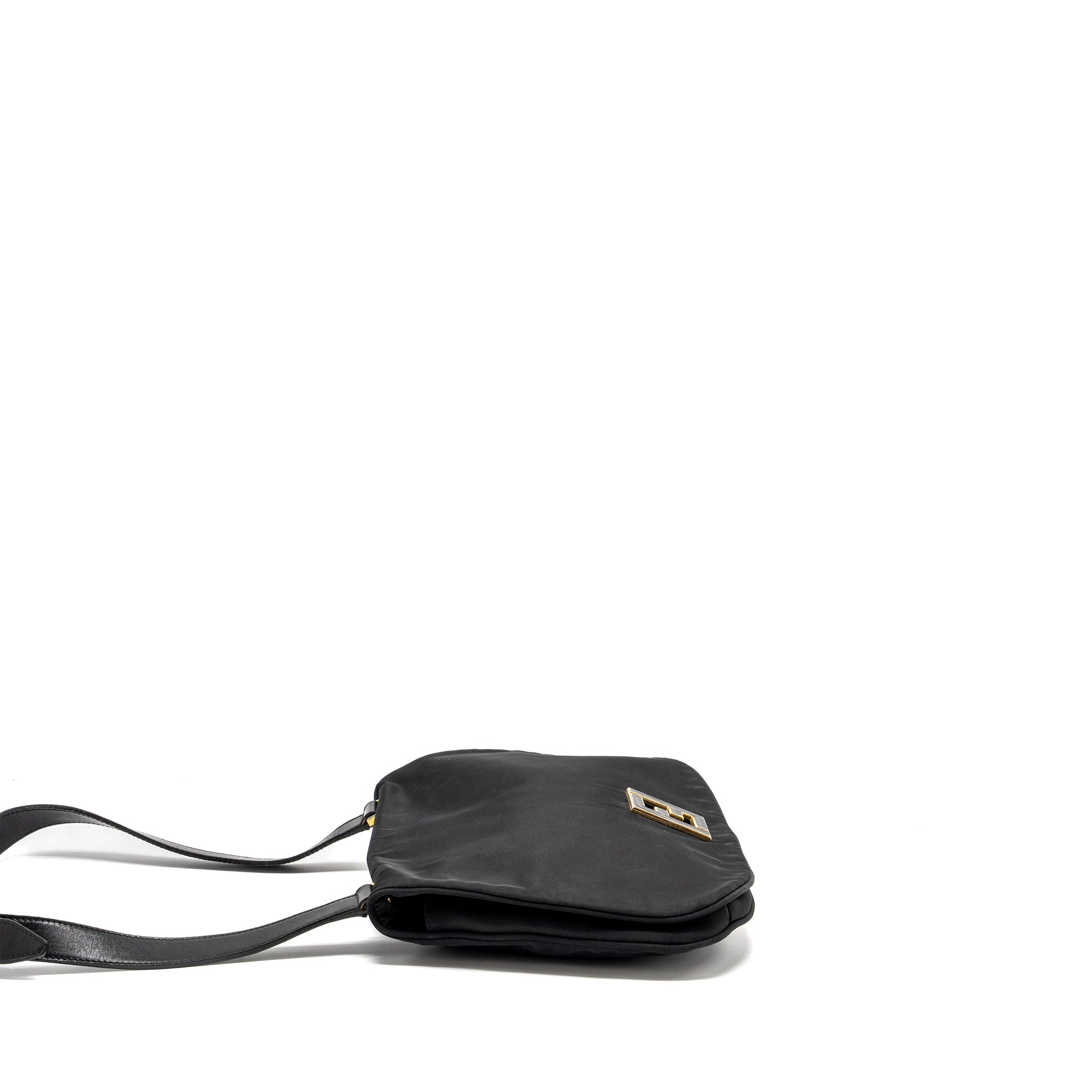 FENDI VINTAGE FF FLAP SHOULDER BAG NYLON BLACK GHW