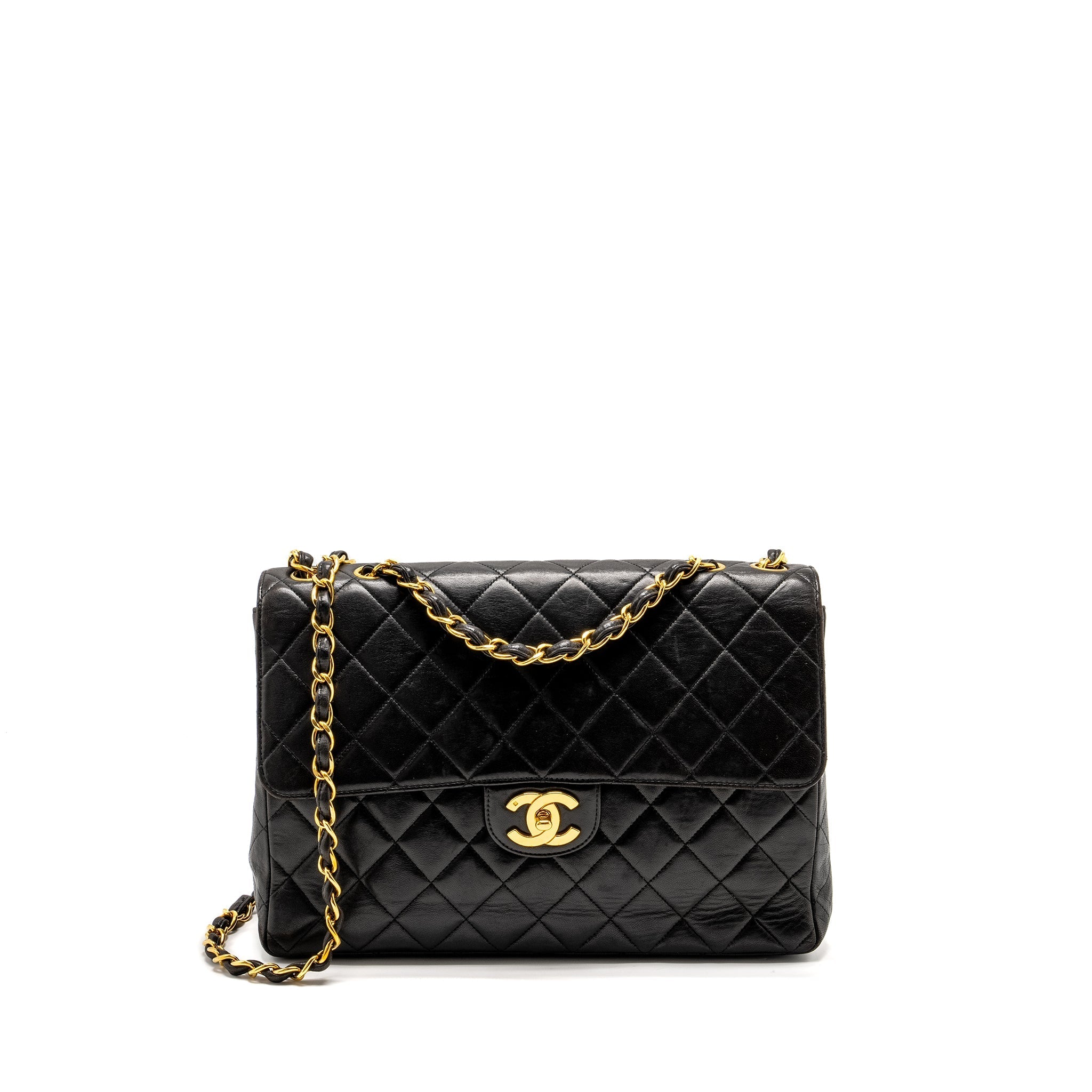 CHANEL VINTAGE JUMBO CLASSIC DOUBLE FLAP BAG LAMBSKIN BLACK GHW