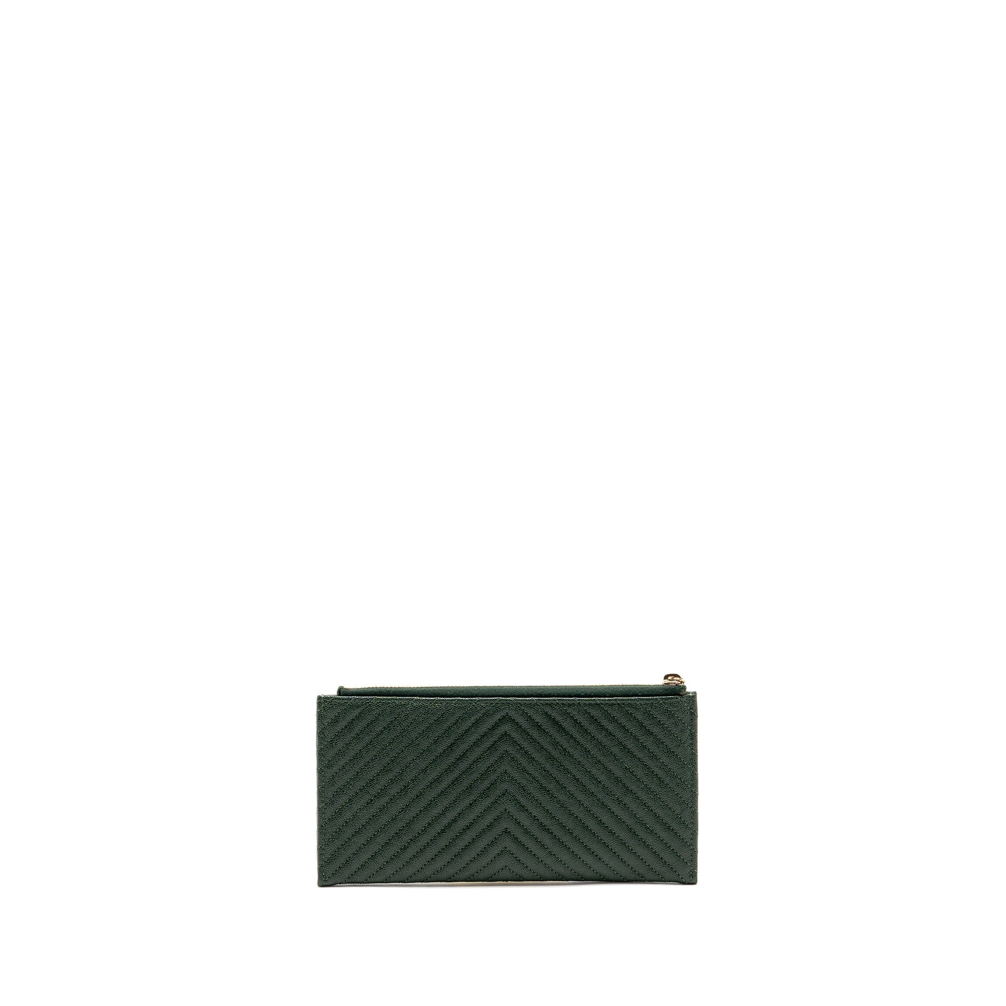 CHANEL CHEVRON BOY ZIP POUCH CAVIAR DARK GREEN GHW