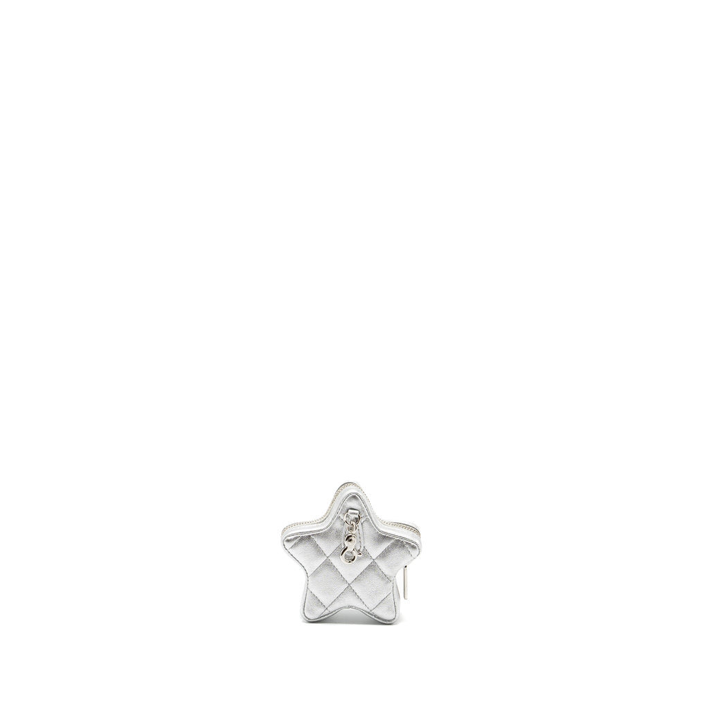 CHANEL MINI STAR COIN PURSE CALFSKIN SILVER LGHW(MICROCHIP)