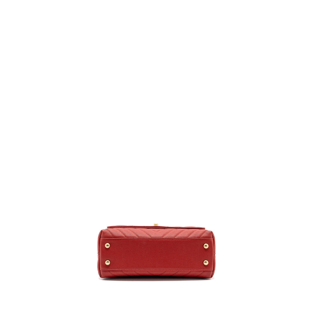 CHANEL SMALL COCO HANDLE CHEVRON CAVIAR RED BRUSHED GHW