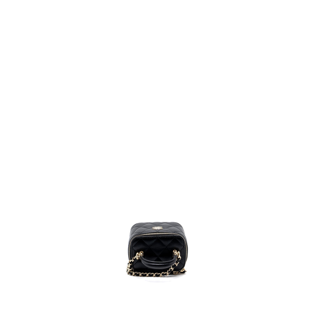 CHANEL TOP HANDLE MINI VANITY CASE WITH CHAINS LAMBSKIN BLACK LGHW