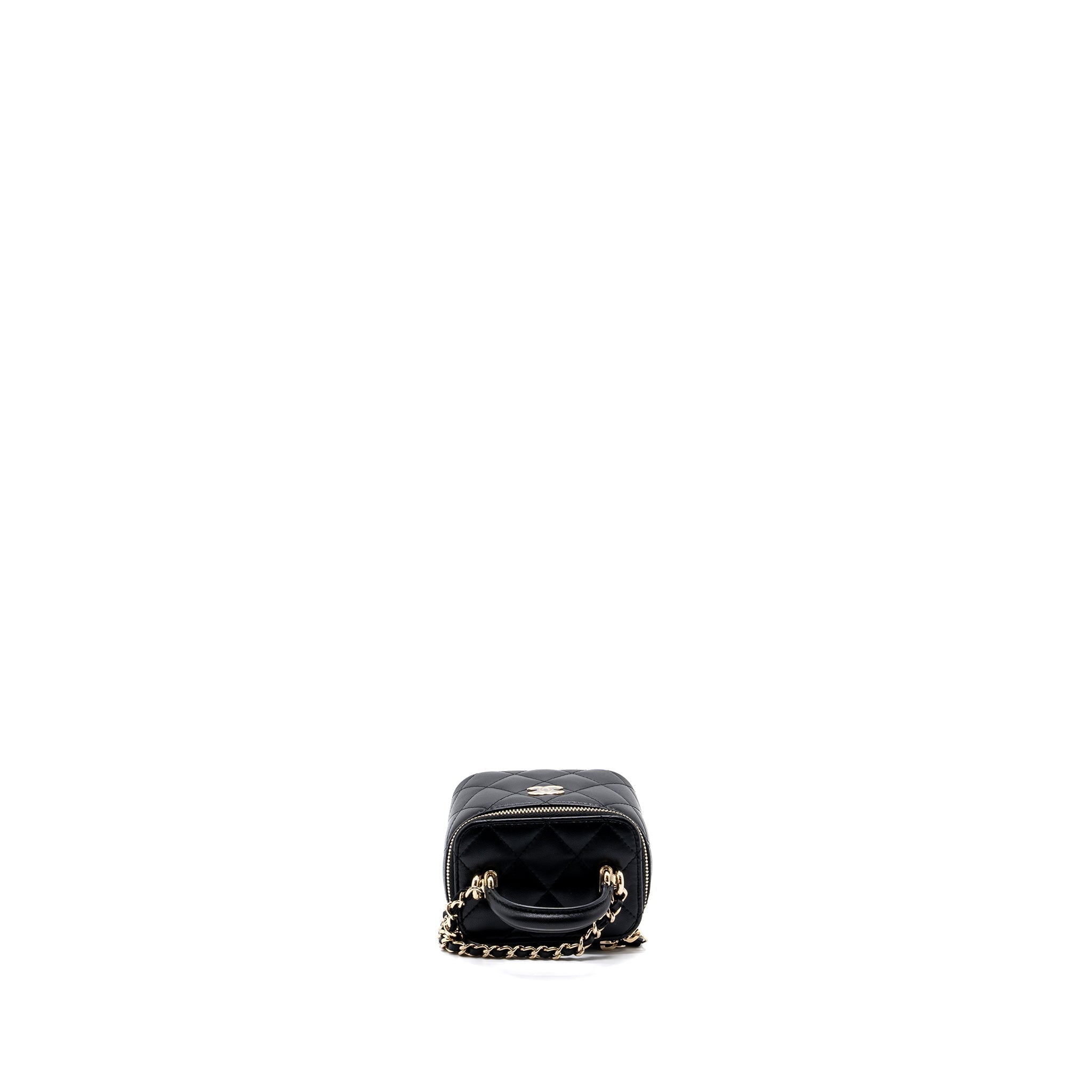 CHANEL TOP HANDLE MINI VANITY CASE WITH CHAINS LAMBSKIN BLACK LGHW