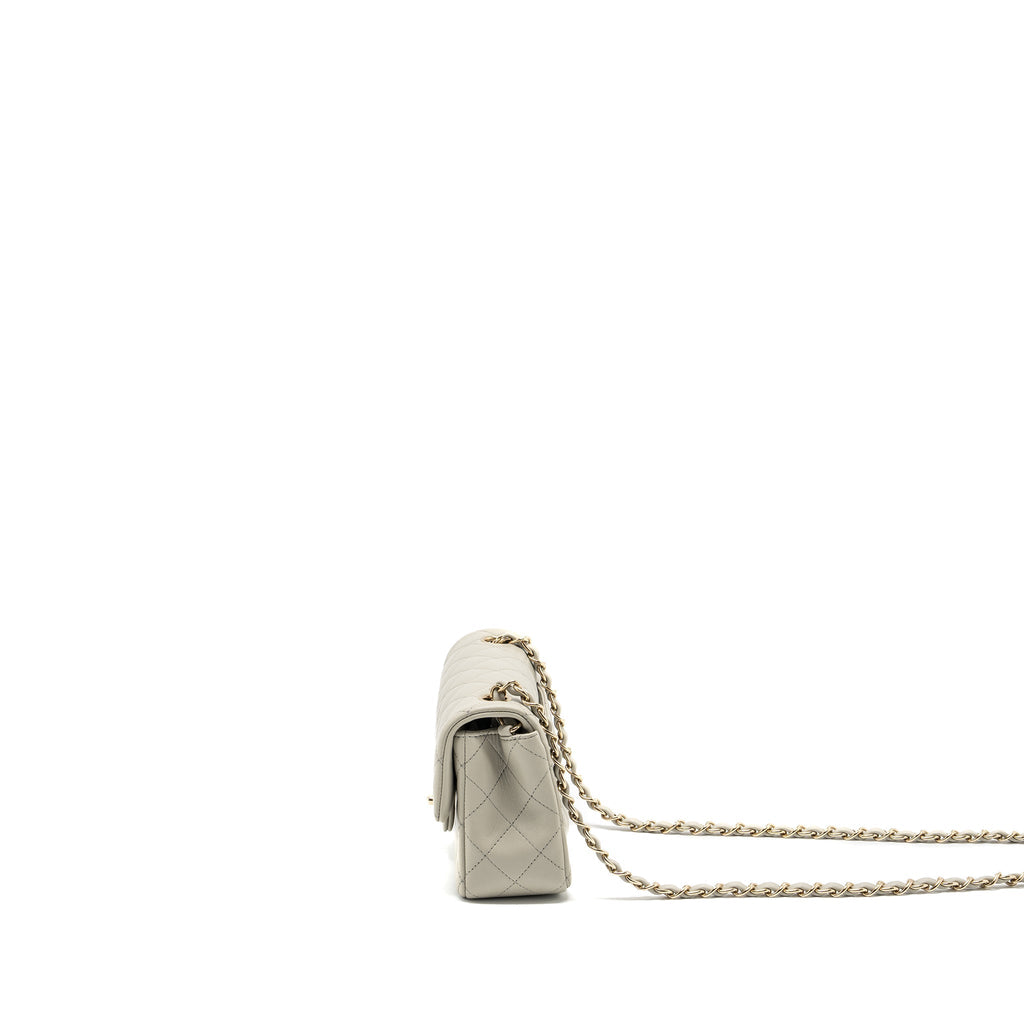 CHANEL 22C MINI RECTANGULAR FLAP BAG LAMBSKIN GREY LGHW (MICROCHIP)