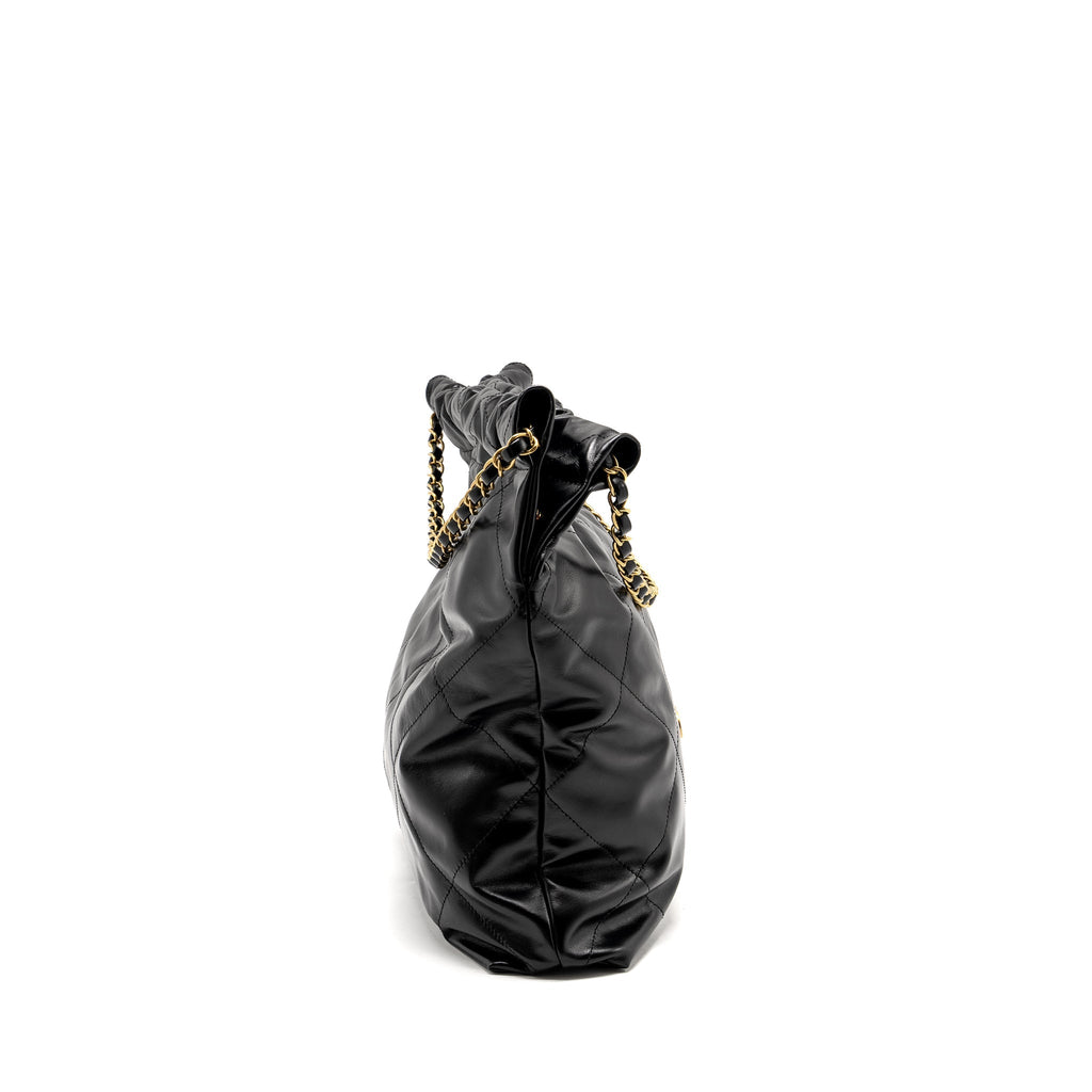CHANEL MEDIUM 22 BAG SHINY CALFSKIN BLACK GHW (MICROCHIP)