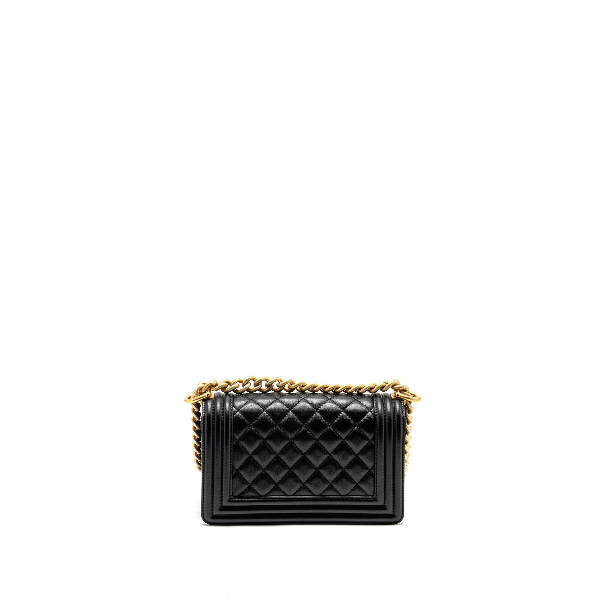 CHANEL SMALL BOY BAG CALFSKIN BLACK GHW (MICROCHIP)