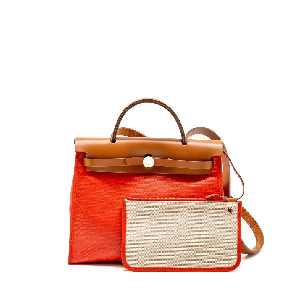 HERMES HERBAG 31 ZIP BAG TOILE H BERLINE CANVAS / HUNTER CAPUCINE-ECRU-BEIGE / FAUVE SHW