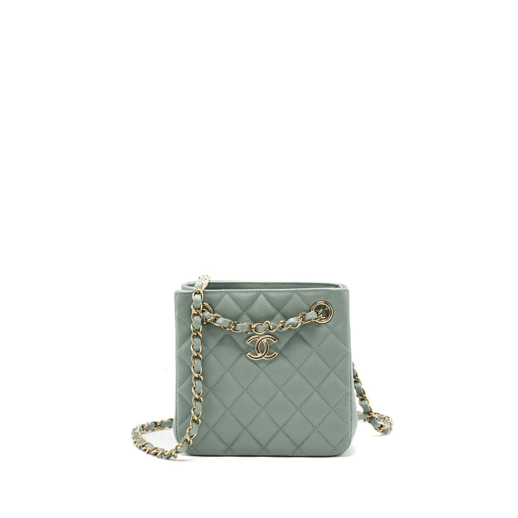 CHANEL 23C MINI BUCKET TOTE BAG CAVIAR LIGHT GREY LGHW (MICROCHIP)