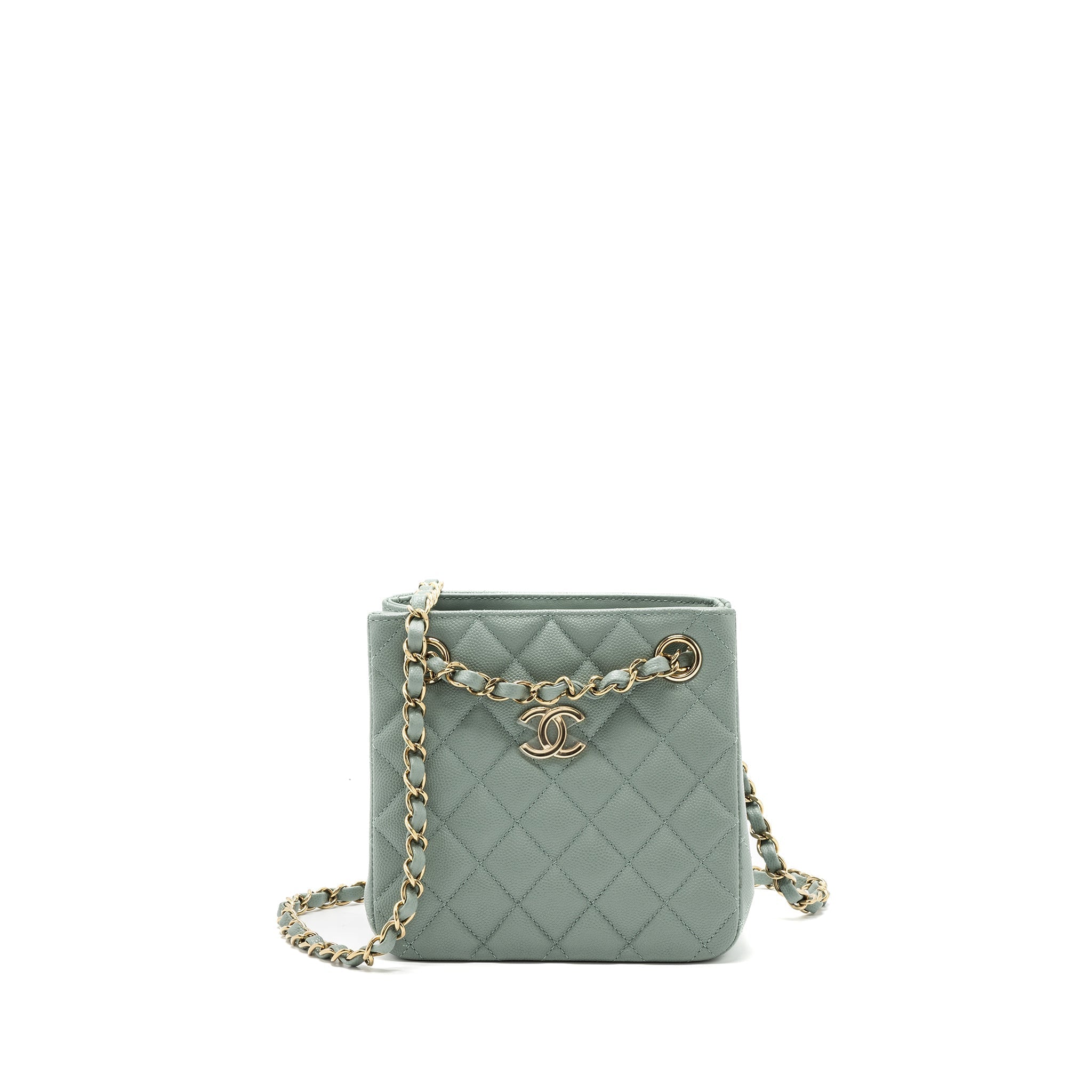 CHANEL 23C MINI BUCKET TOTE BAG CAVIAR LIGHT GREY LGHW (MICROCHIP)