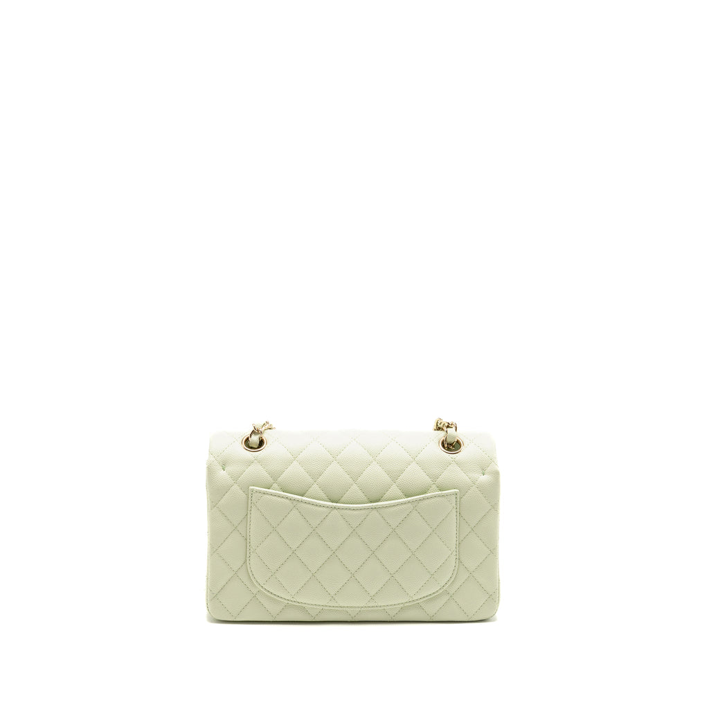 CHANEL SMALL CLASSIC DOUBLE FLAP BAG CAVIAR LIGHT GREEN LGHW (MICROCHIP)
