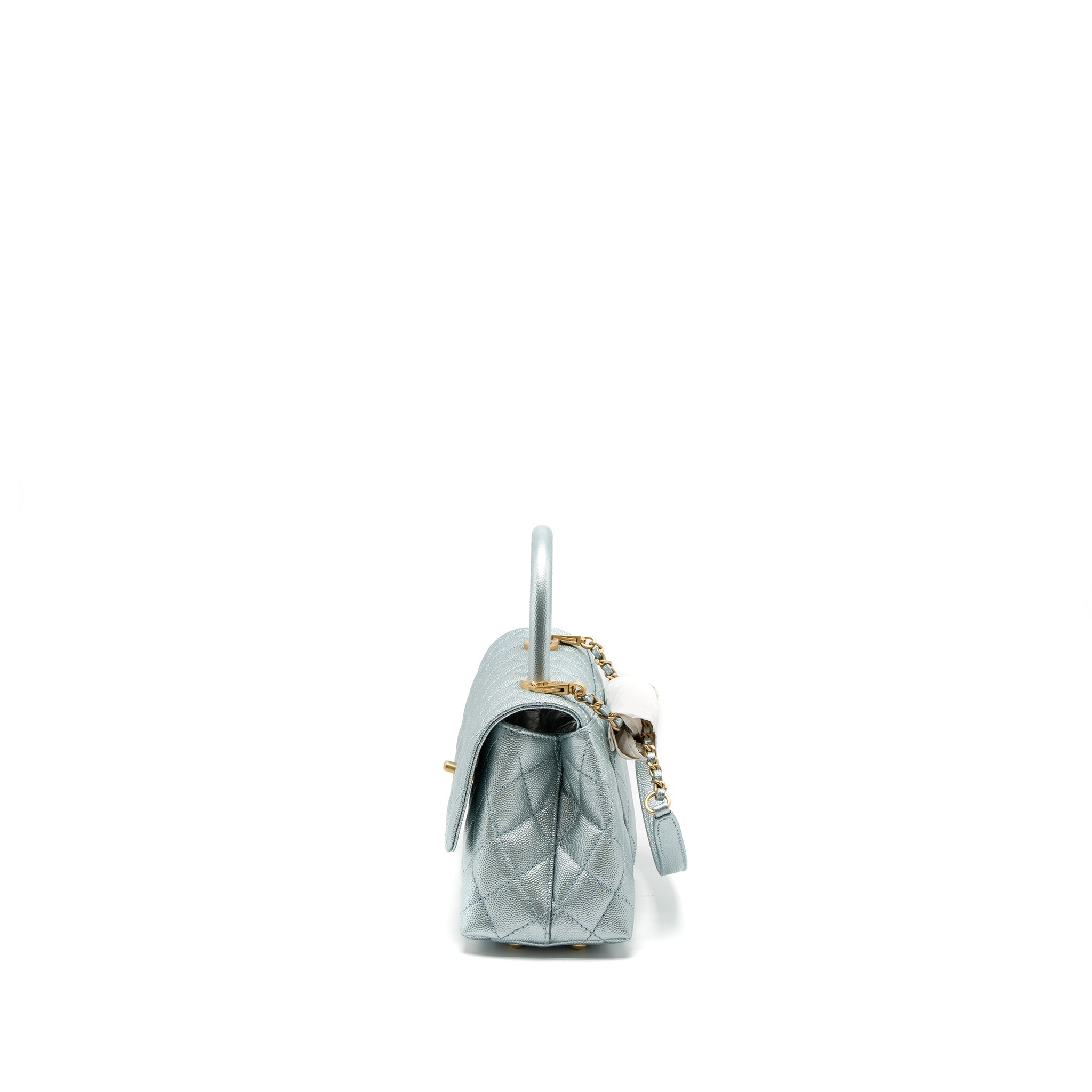 CHANEL SMALL COCO HANDLE CAVIAR METALLIC LIGHT BLUE BRUSHED GHW (MICROCHIP)