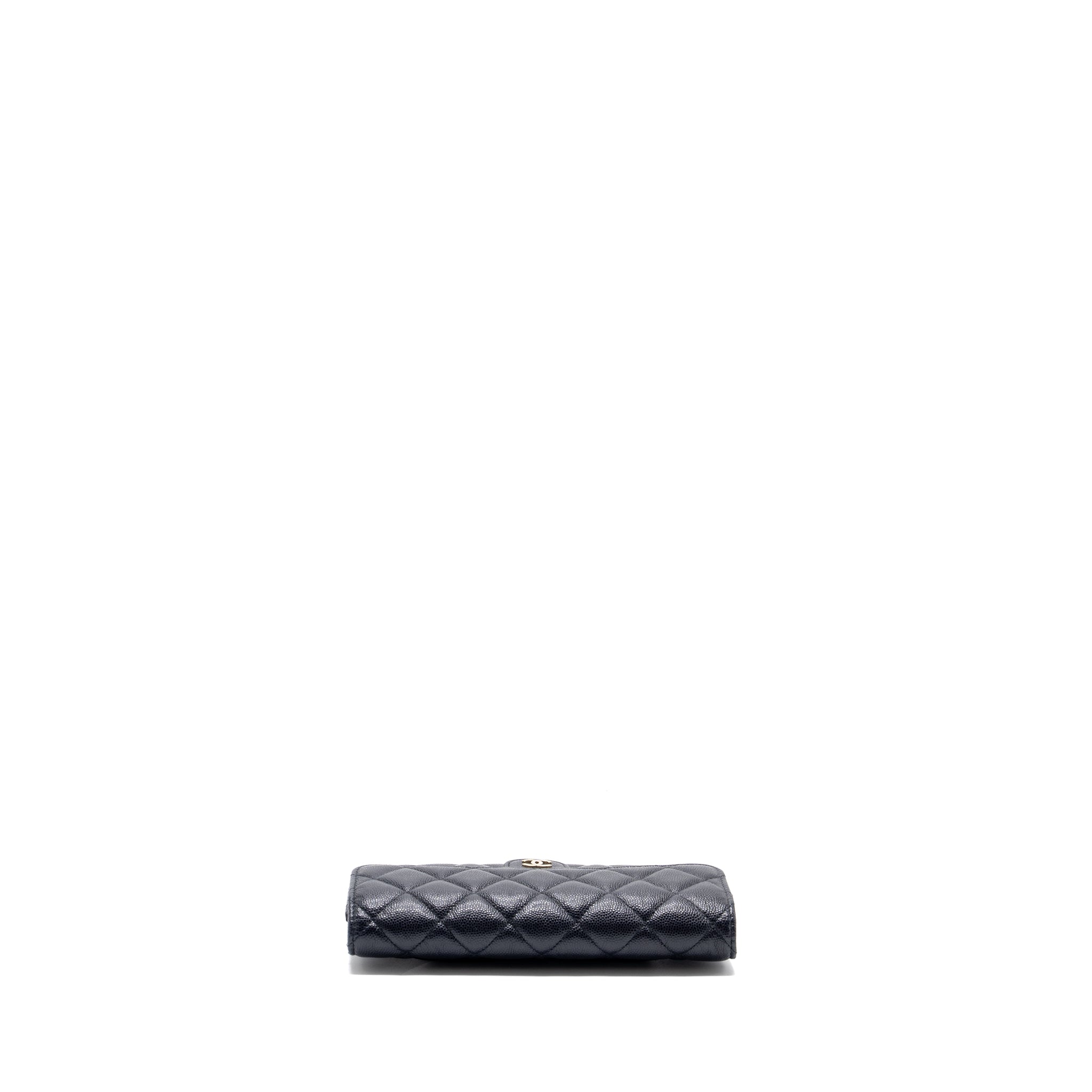 CHANEL CLASSIC LONG FLAP WALLET CAVIAR NAVY LGHW