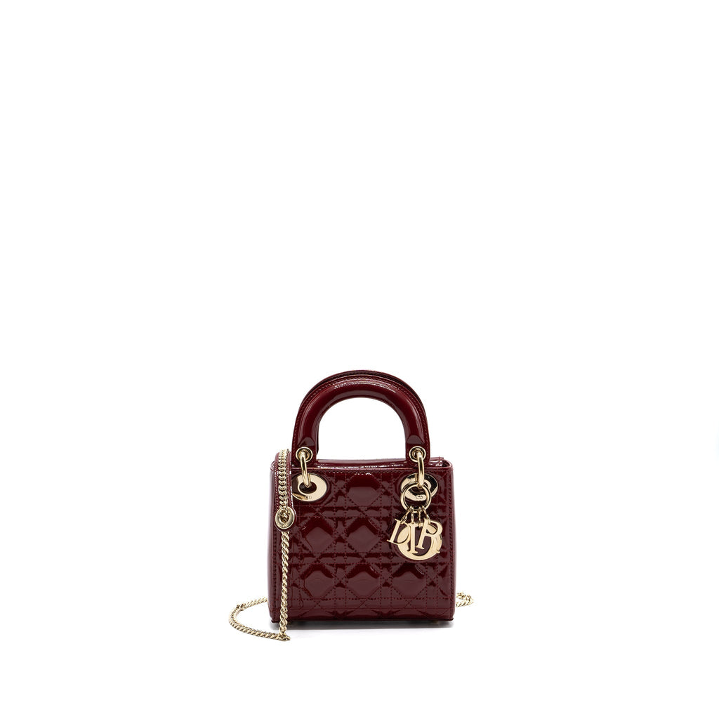 DIOR MINI LADY DIOR PATENT CALFSKIN RED LGHW