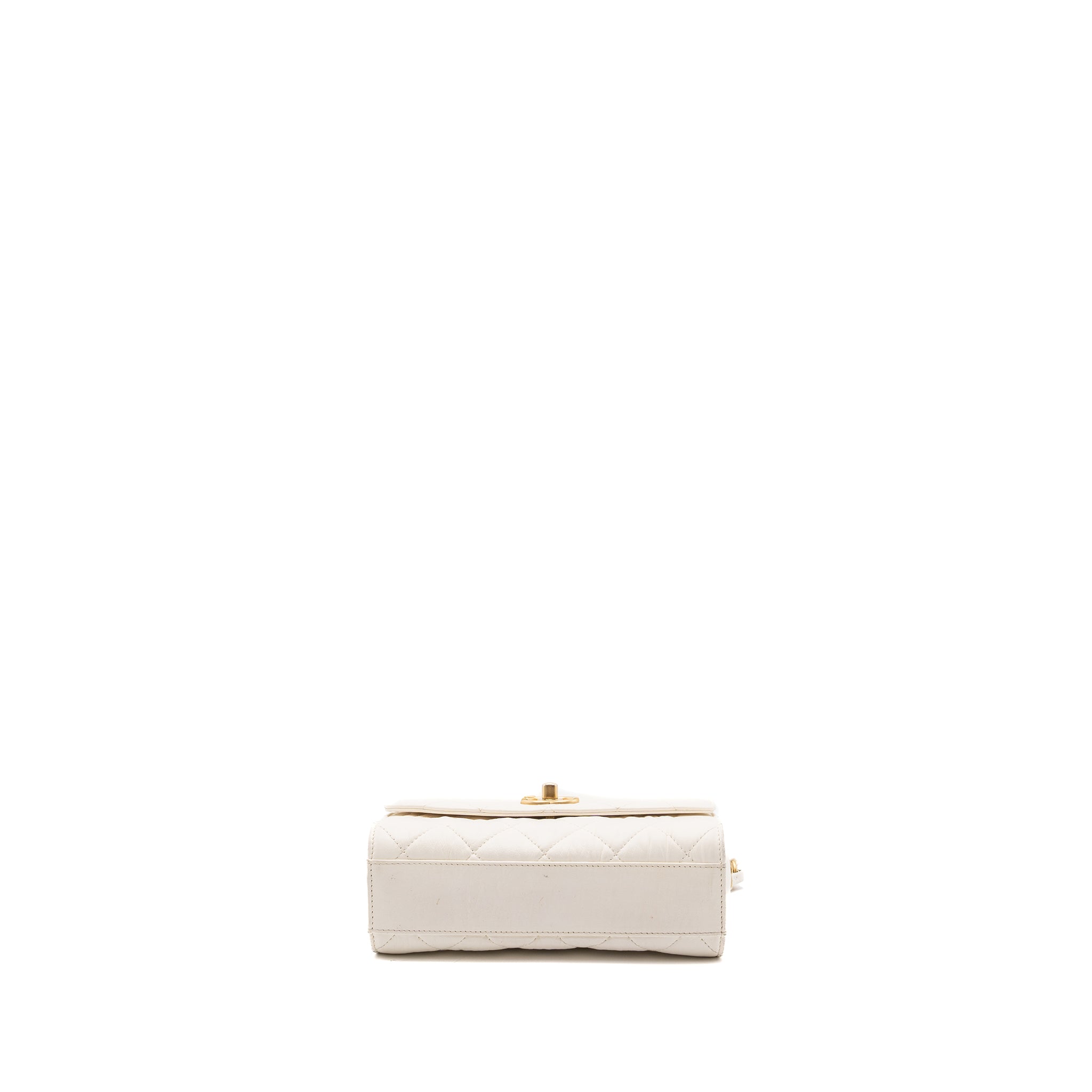 CHANEL TOP HANDLE FLAP BAG LAMBSKIN WHITE BRUSH GHW