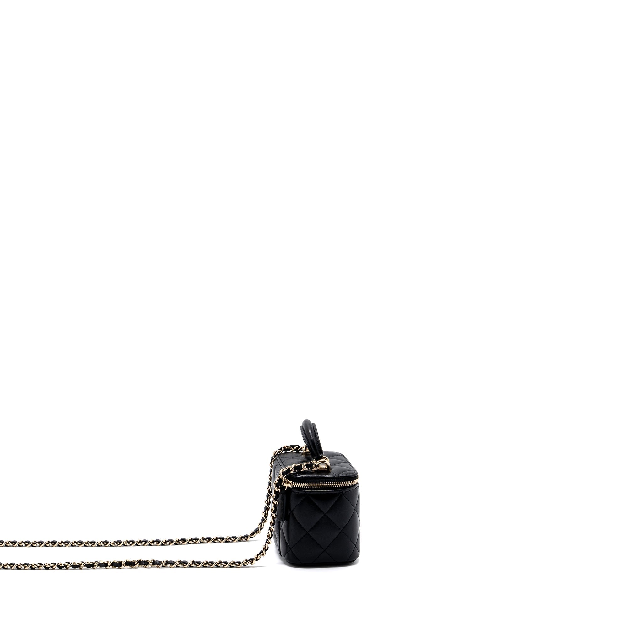 CHANEL TOP HANDLE MINI VANITY CASE WITH CHAINS LAMBSKIN BLACK LGHW