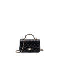 CHANEL 23K LEATHER CHAIN TOP HANDLE MINI RECTANGULAR FLAP BAG LAMBSKIN BLACK LGHW (MICROCHIP)