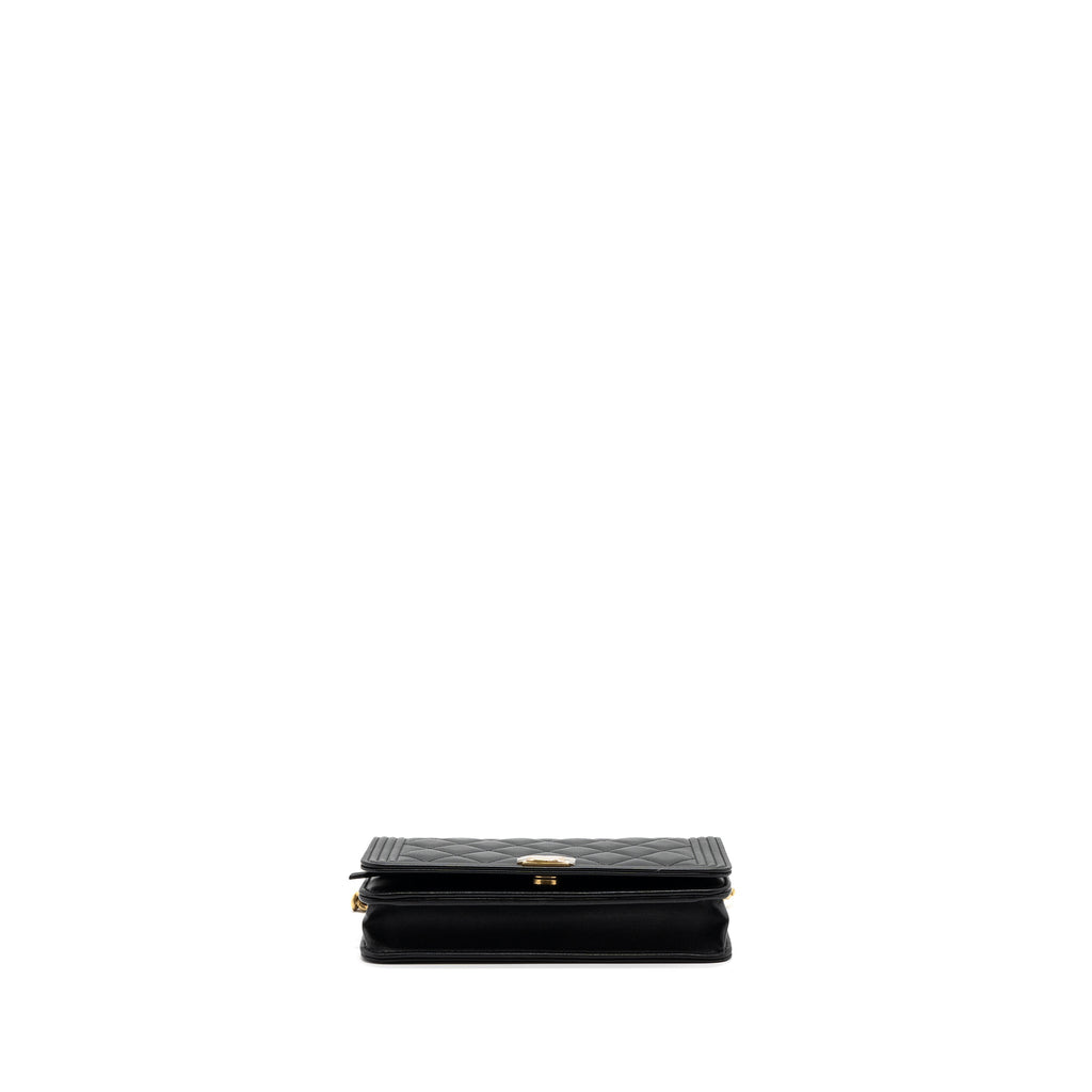 CHANEL BOY WALLET ON CHAIN LAMBSKIN BLACK GHW(MICROCHIP)