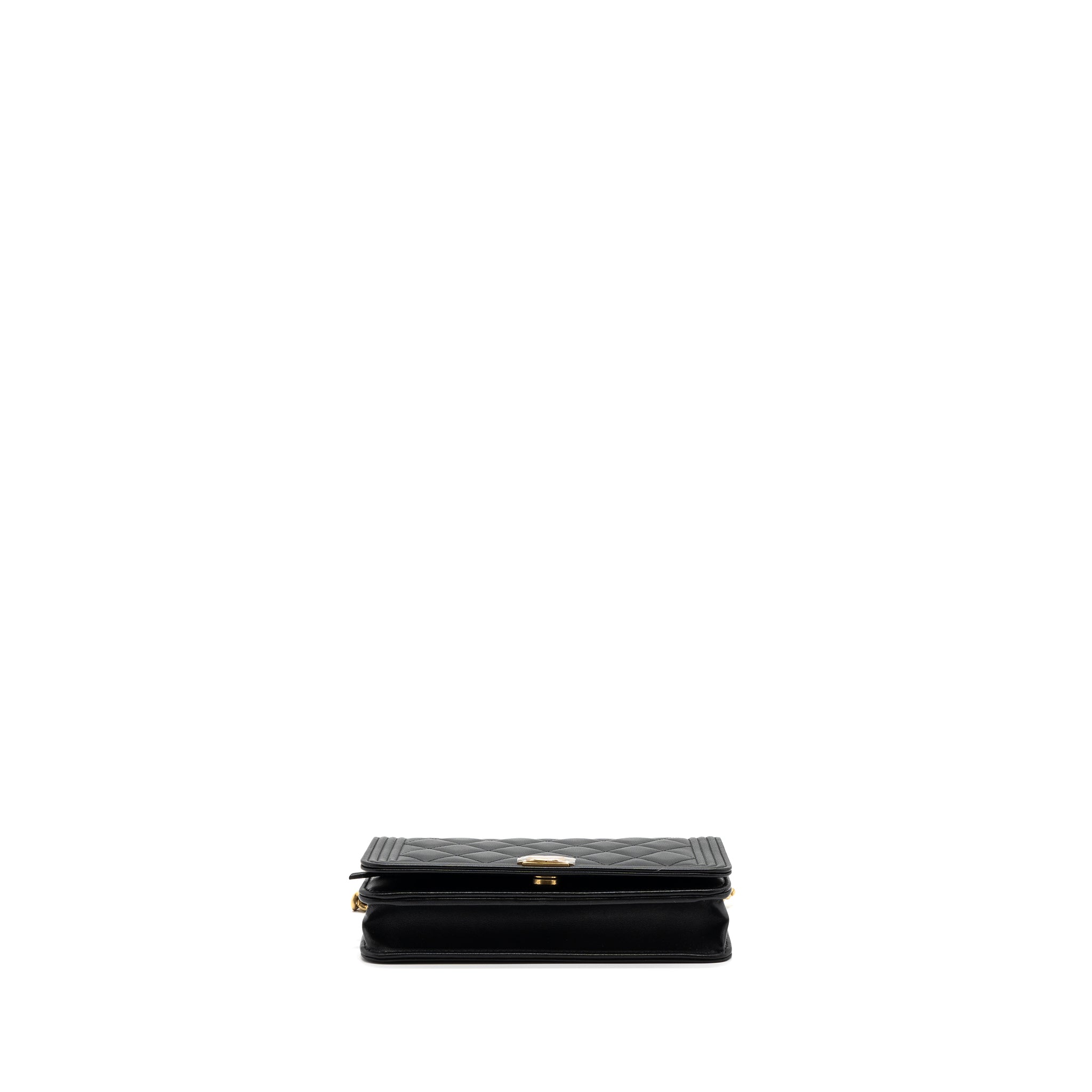 CHANEL BOY WALLET ON CHAIN LAMBSKIN BLACK GHW(MICROCHIP)