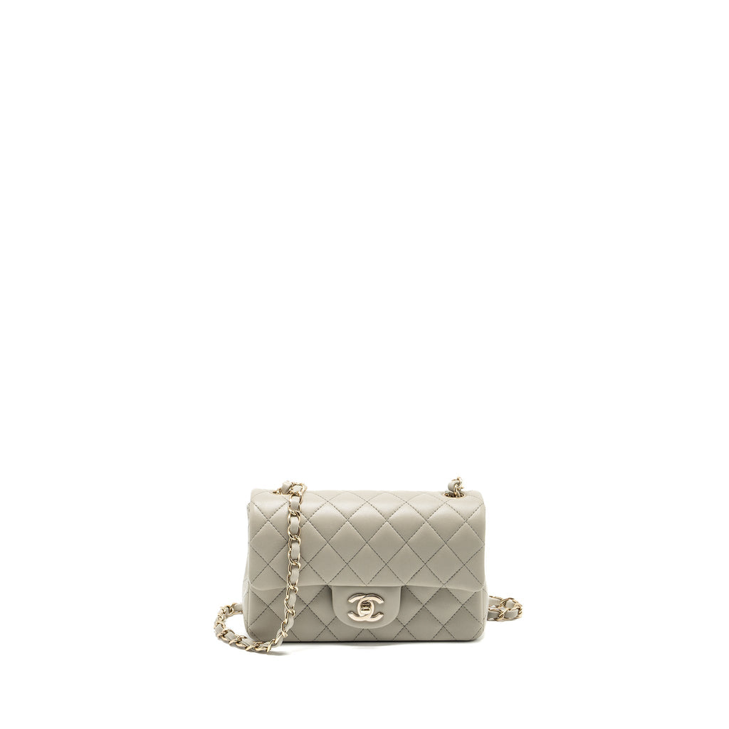 CHANEL 22C MINI RECTANGULAR FLAP BAG LAMBSKIN GREY LGHW (MICROCHIP)