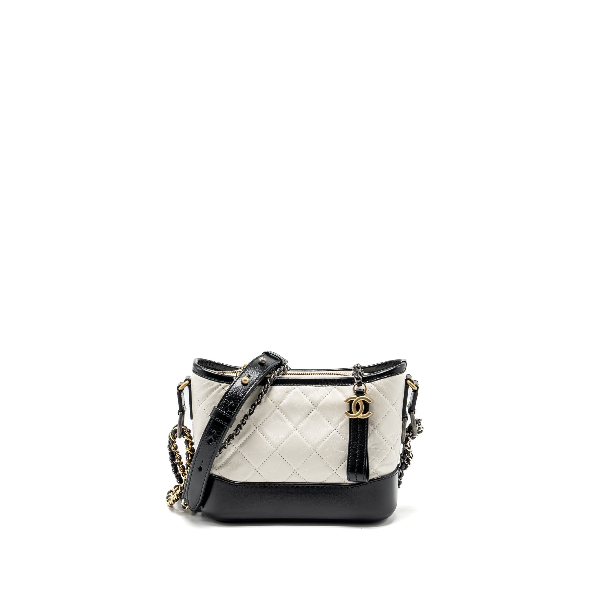 CHANEL SMALL GABRIELLE HOBO BAG AGED CALFSKIN WHITE MULTICOLOUR HARDWARE