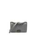 CHANEL MEDIUM BOY BAG CHEVRON CAVIAR GREY RUTHENIUM SILVER HARDWARE