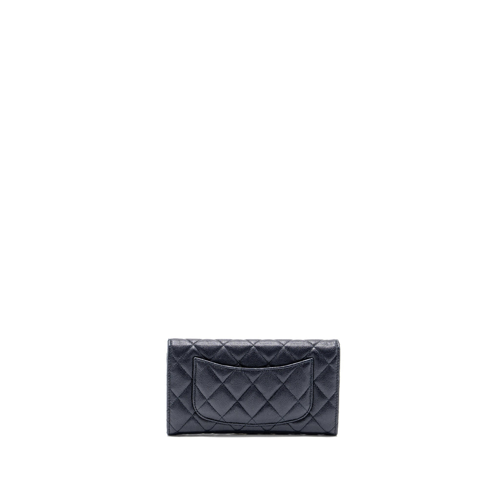 CHANEL CLASSIC LONG FLAP WALLET CAVIAR NAVY LGHW