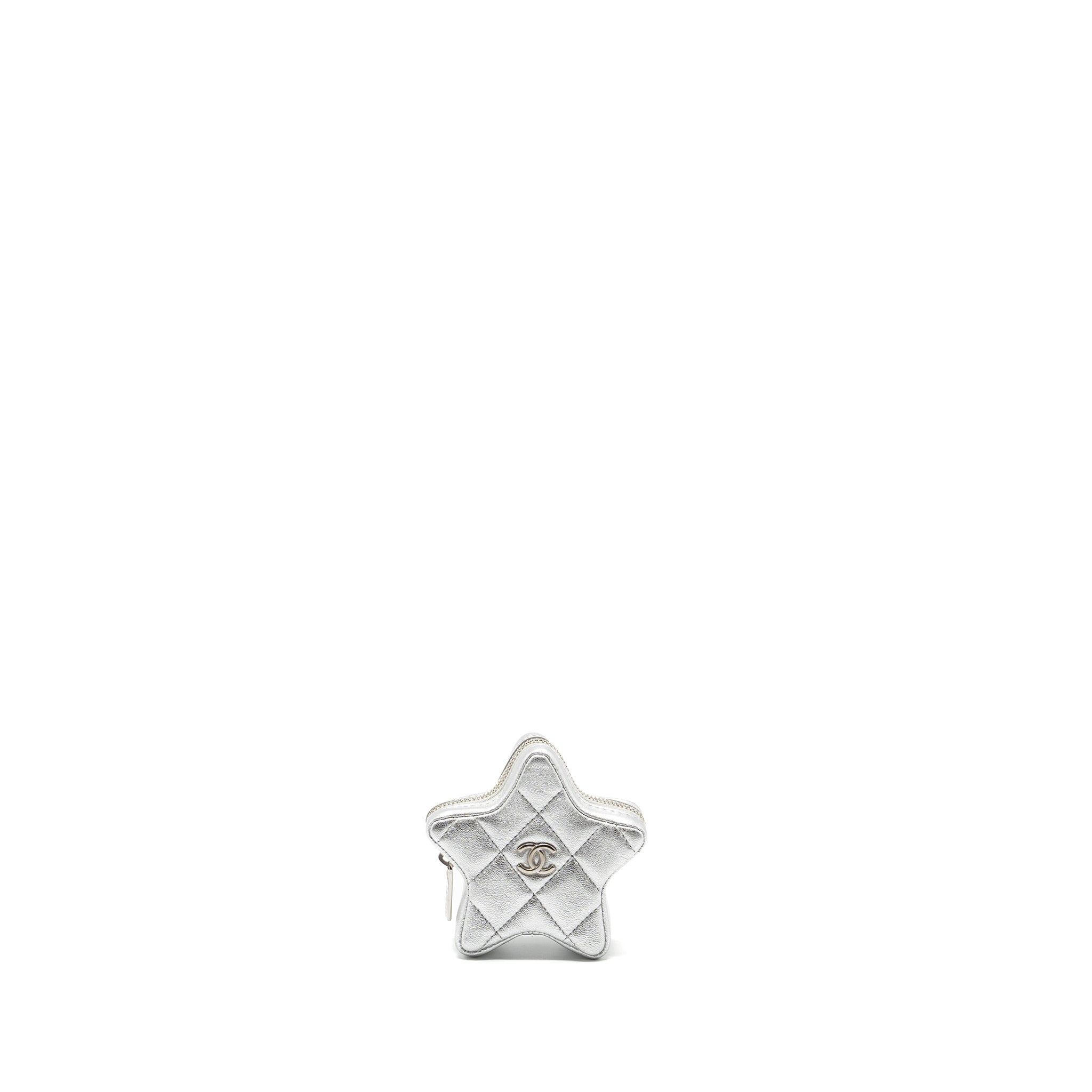CHANEL MINI STAR COIN PURSE CALFSKIN SILVER LGHW(MICROCHIP)