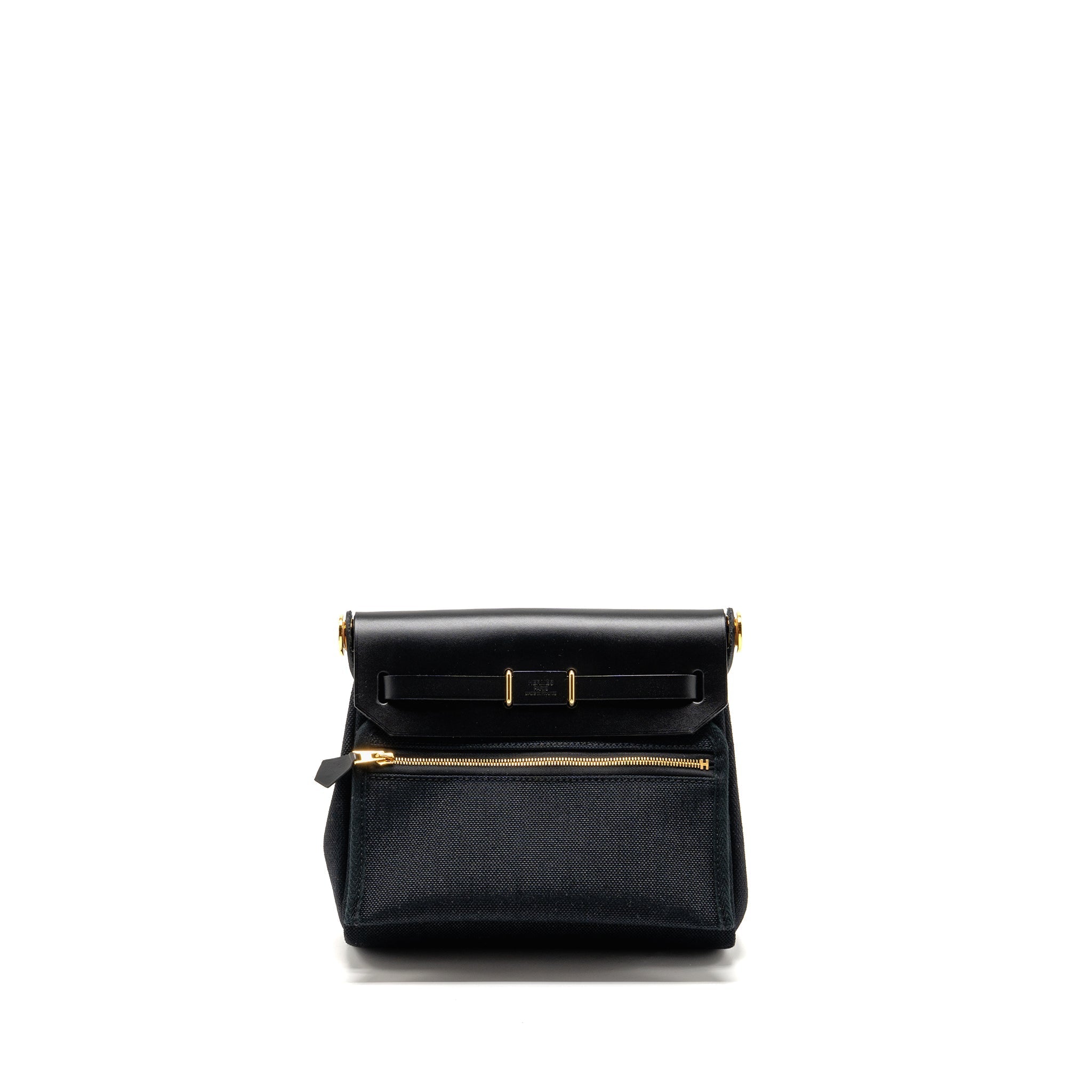 HERMES HERBAG MINI CANVAS/HUNTER BLACK GHW