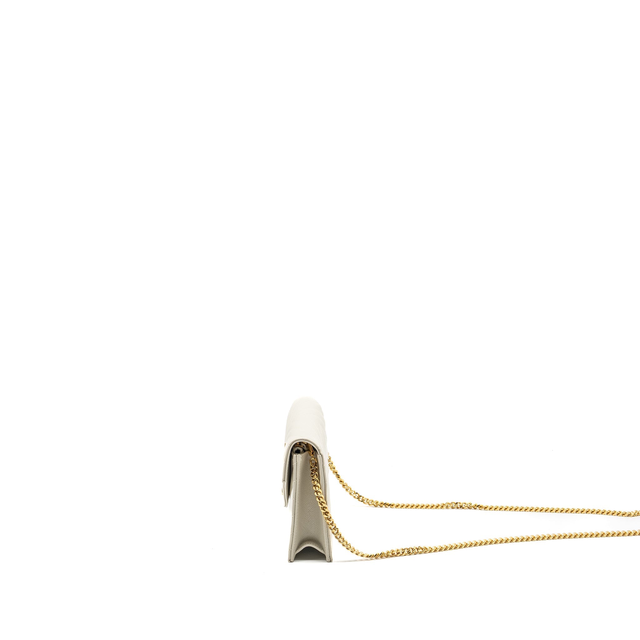 SAINT LAURENT ENVELOPE CHAIN WALLET GRAINED CALFSKIN CREAM SOFT GHW