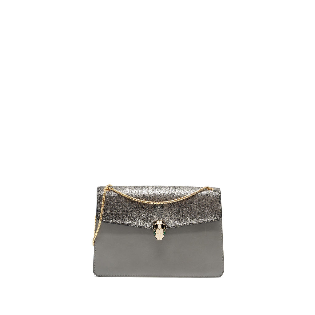 BVLGARI SERPENTI FOREVER LEATHER/CRYSTAL GALUCHAR GREY GHW