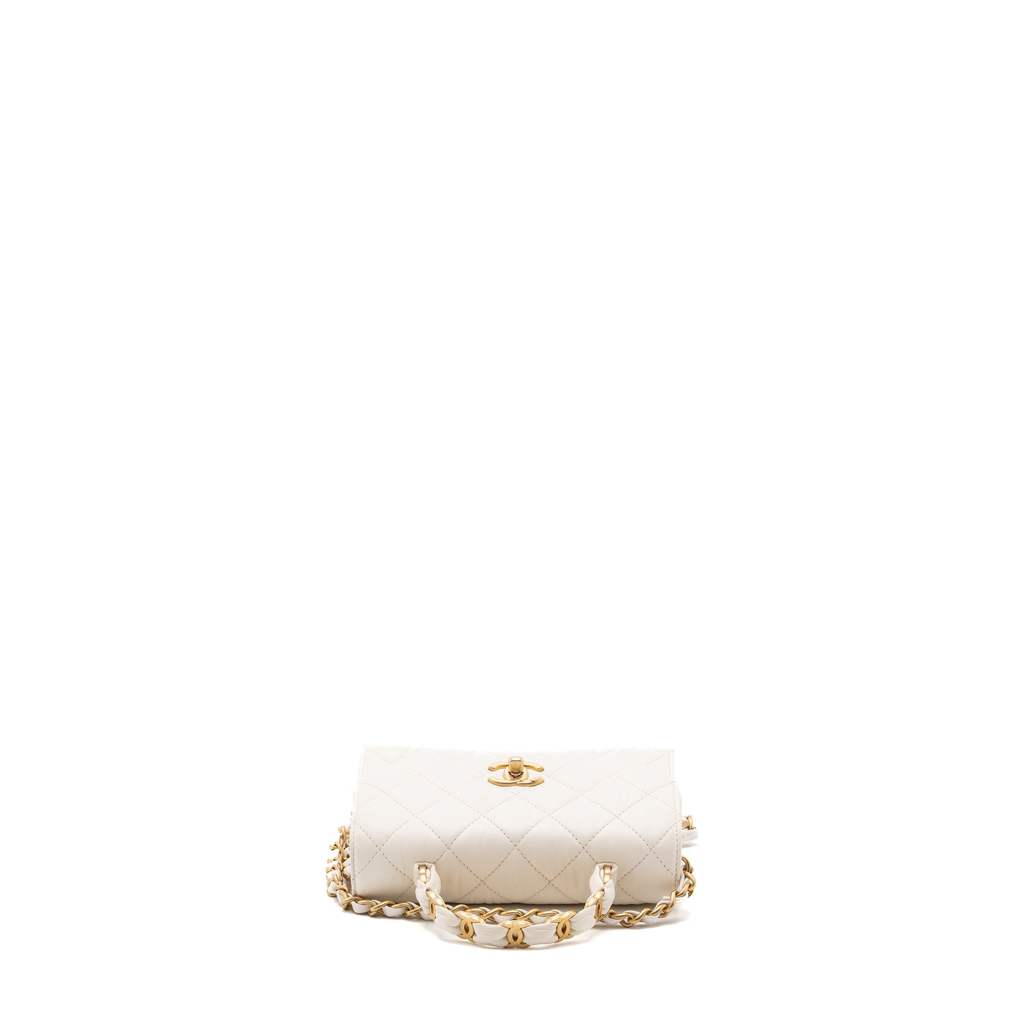 CHANEL TOP HANDLE FLAP BAG LAMBSKIN WHITE BRUSH GHW