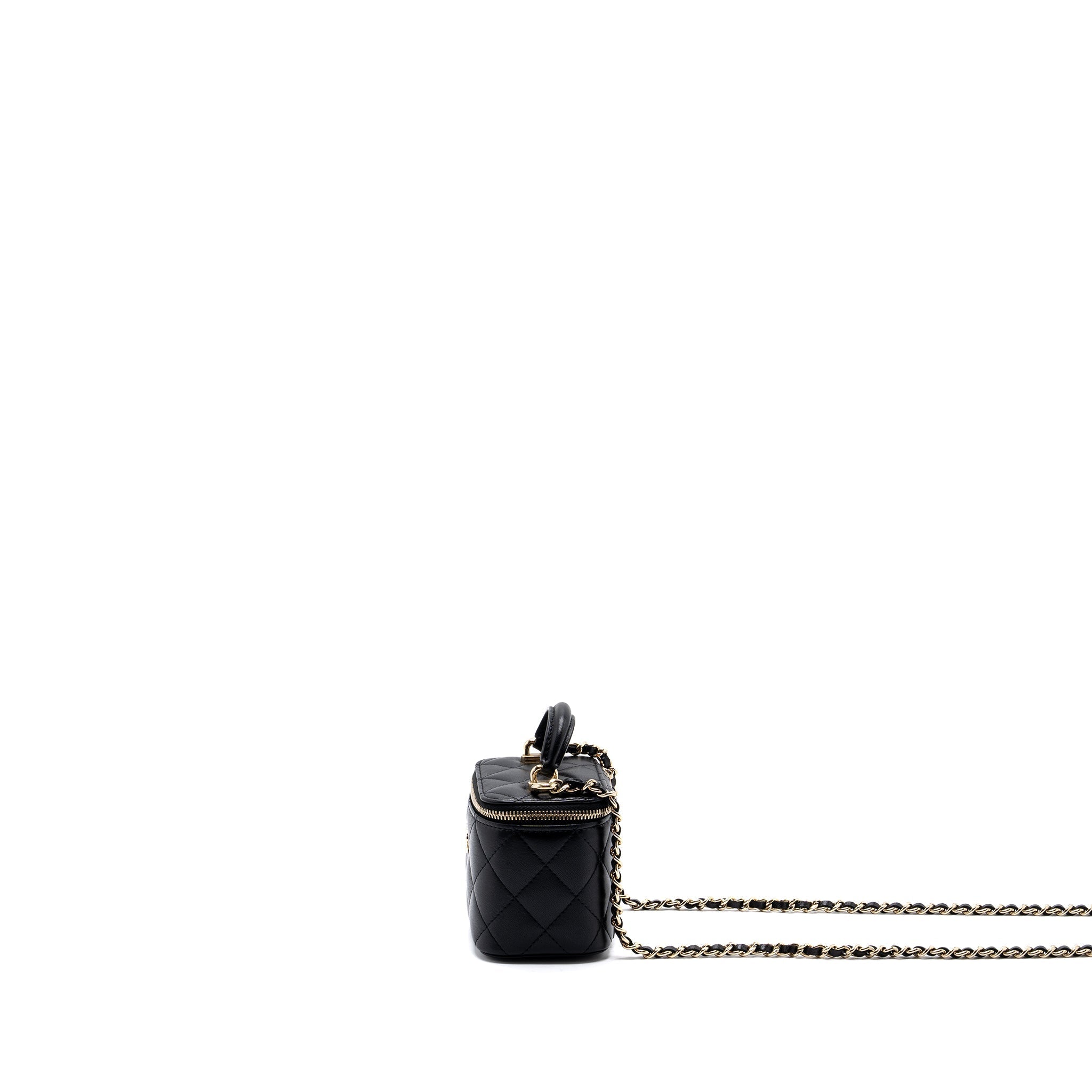 CHANEL TOP HANDLE MINI VANITY CASE WITH CHAINS LAMBSKIN BLACK LGHW