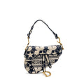 DIOR SADDLE BAG CANVAS LIMITED PRINT DARK BLUE / WHITE GHW