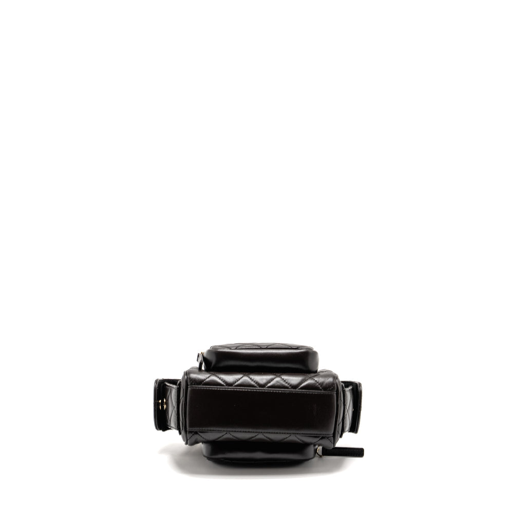 CHANEL 24K SMALL CAMERA CASE BAG SHINY CRUMPLED LAMBSKIN DARK BROWN LGHW (MICROCHIP)