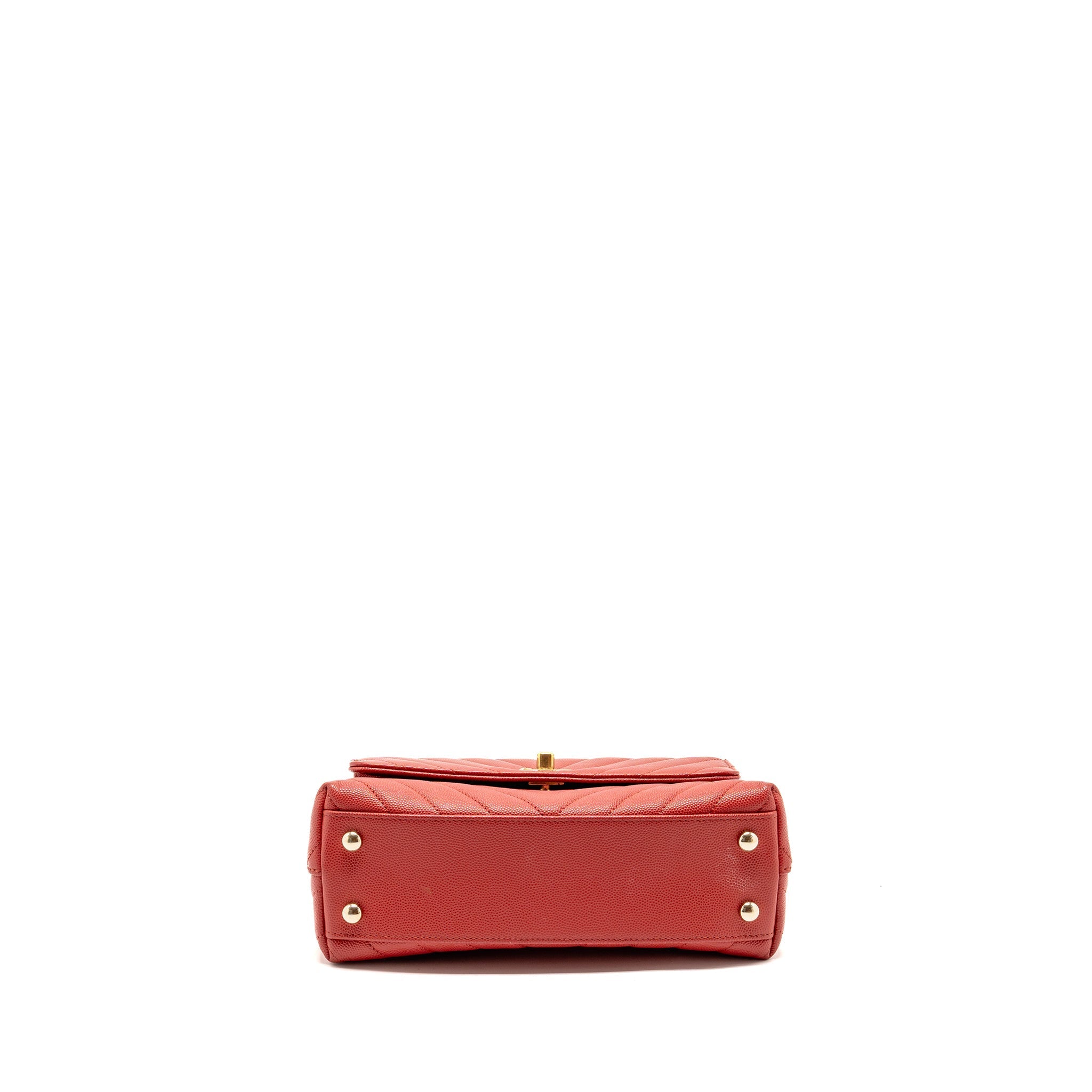CHANEL SMALL COCO HANDLE CHEVRON CAVIAR RED GHW