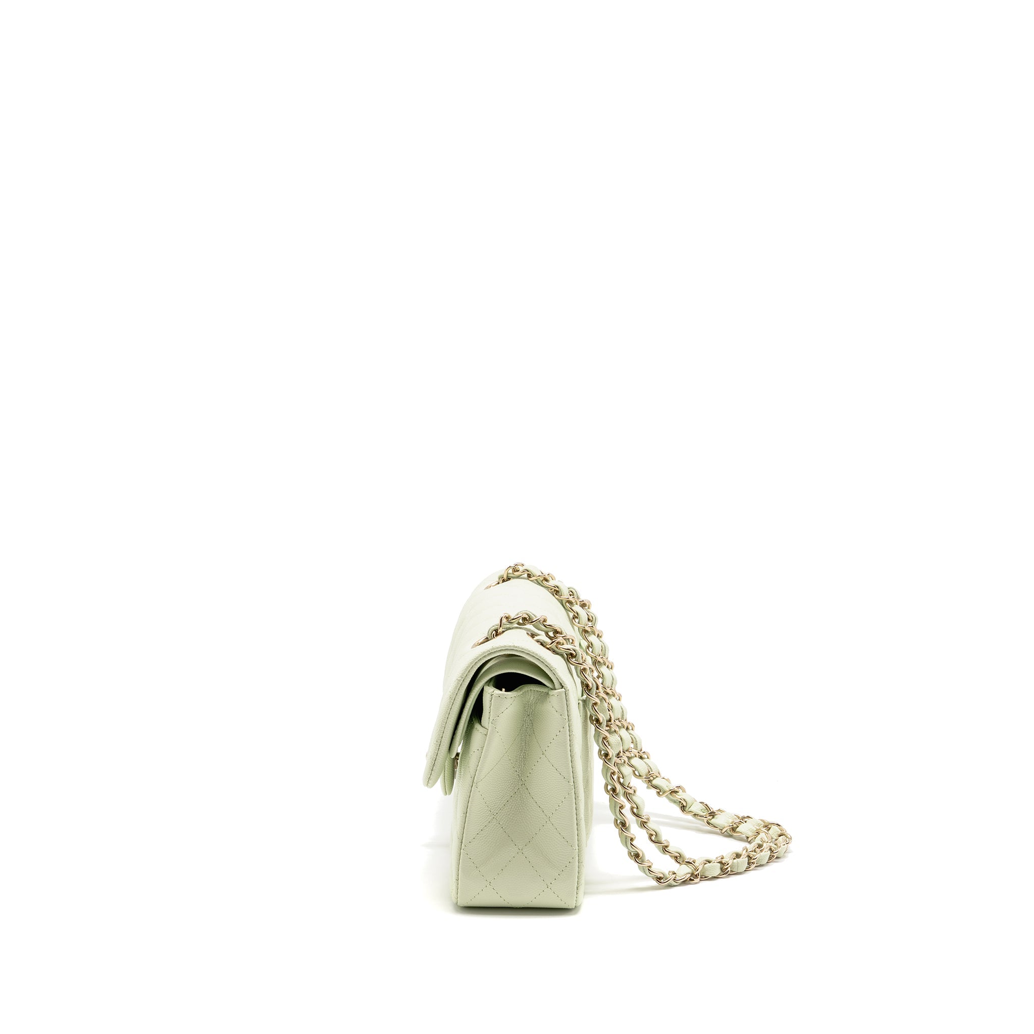 CHANEL SMALL CLASSIC DOUBLE FLAP BAG CAVIAR LIGHT GREEN LGHW (MICROCHIP)