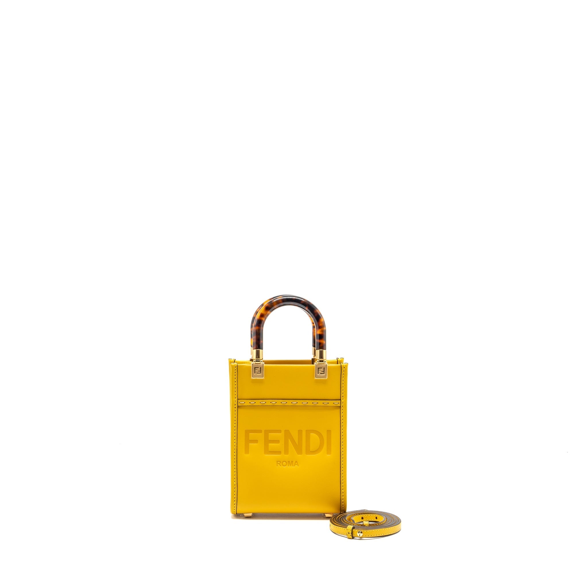 FENDI MINI SUNSHINE SHOPPER CALFSKIN YELLOW GHW