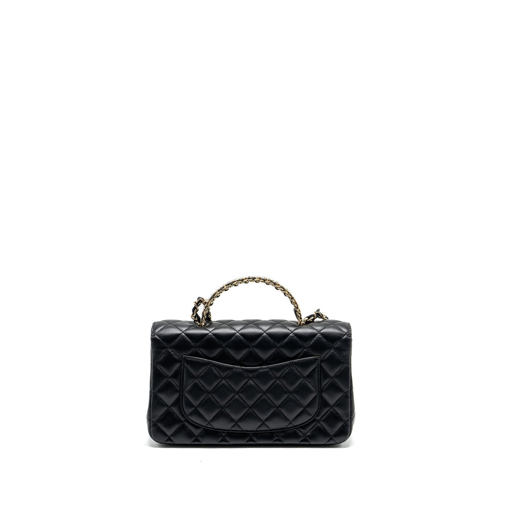 CHANEL CRYSTAL DETAILED TOP HANDLE FLAP BAG LAMBSKIN BLACK GHW (MICROCHIP)