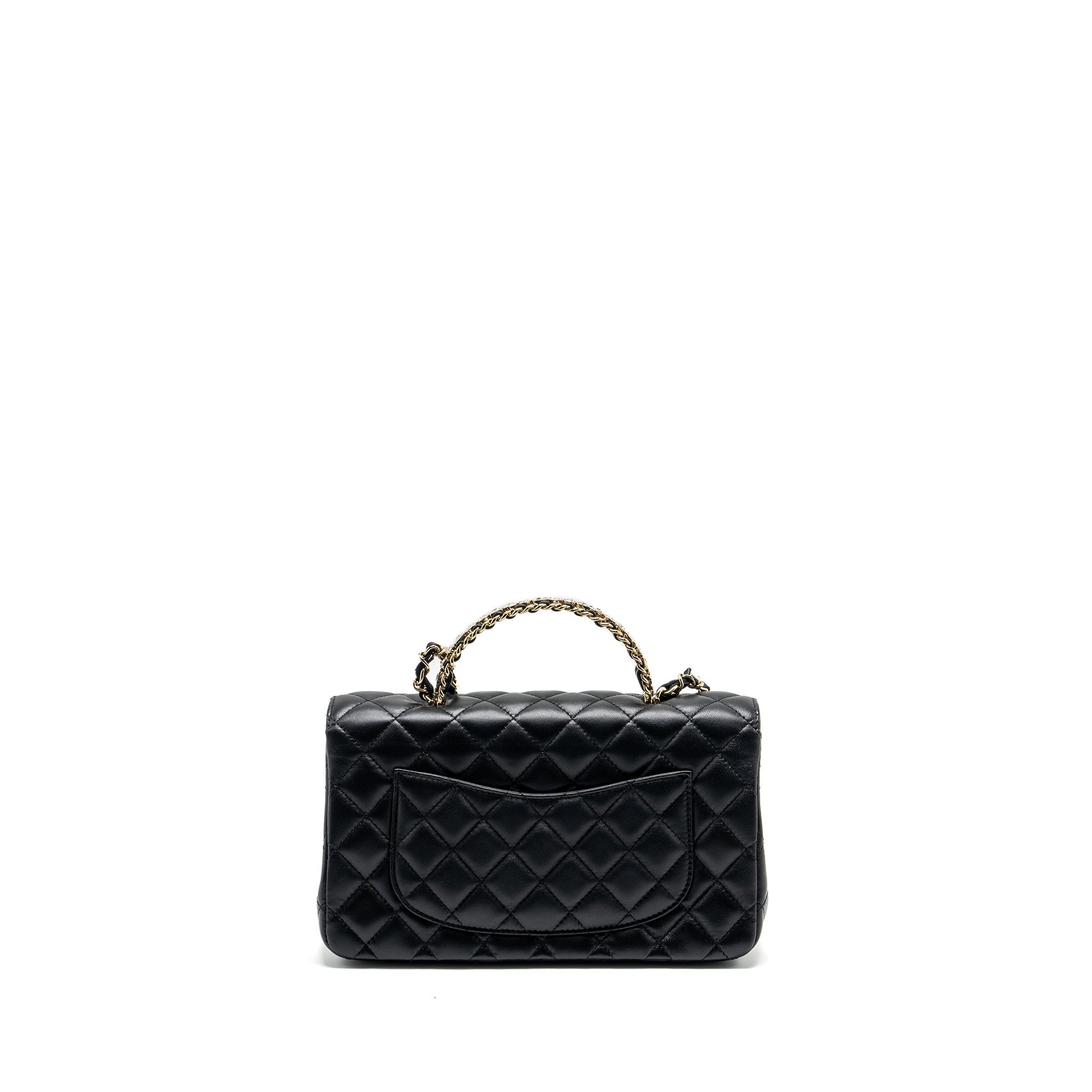 CHANEL CRYSTAL DETAILED TOP HANDLE FLAP BAG LAMBSKIN BLACK GHW (MICROCHIP)