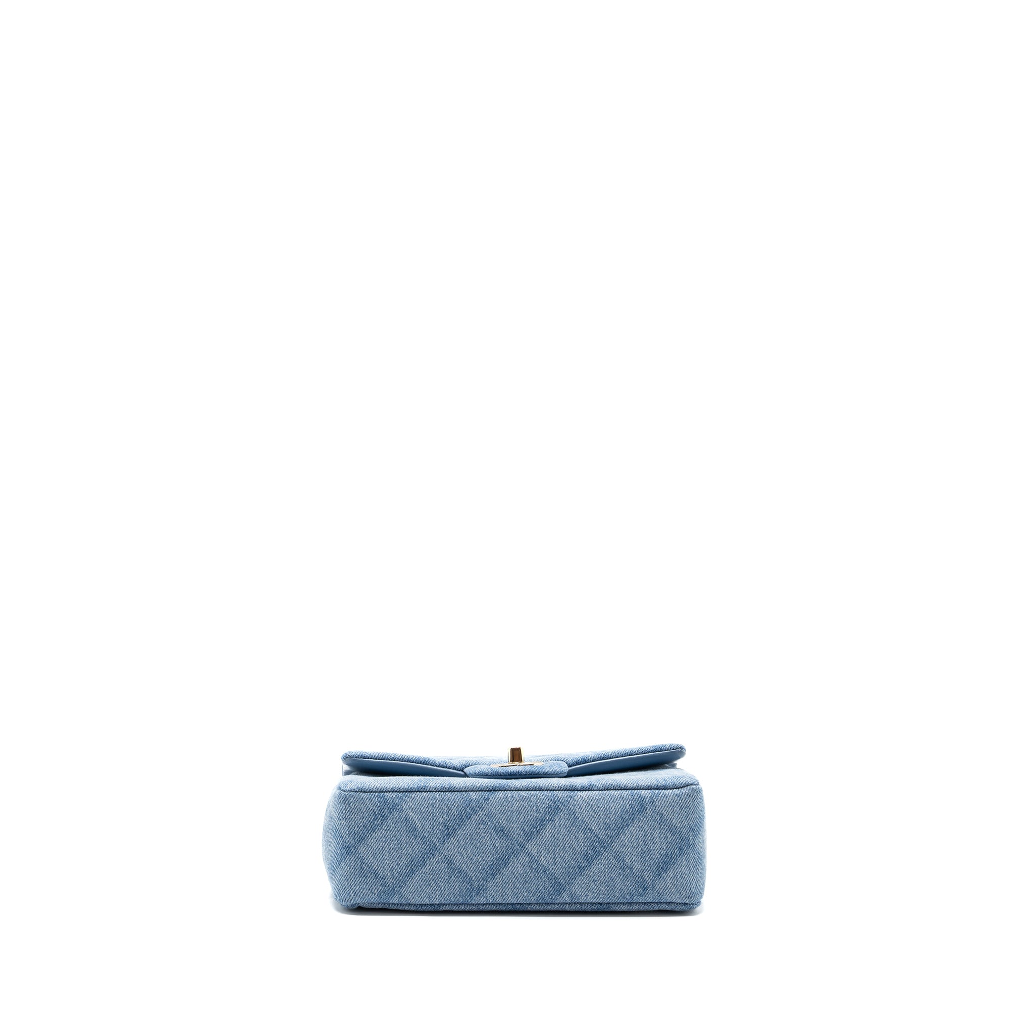 CHANEL 22B MINI RECTANGULAR FLAP BAG DENIM LIGHT BLUE LGHW (MICROCHIP)