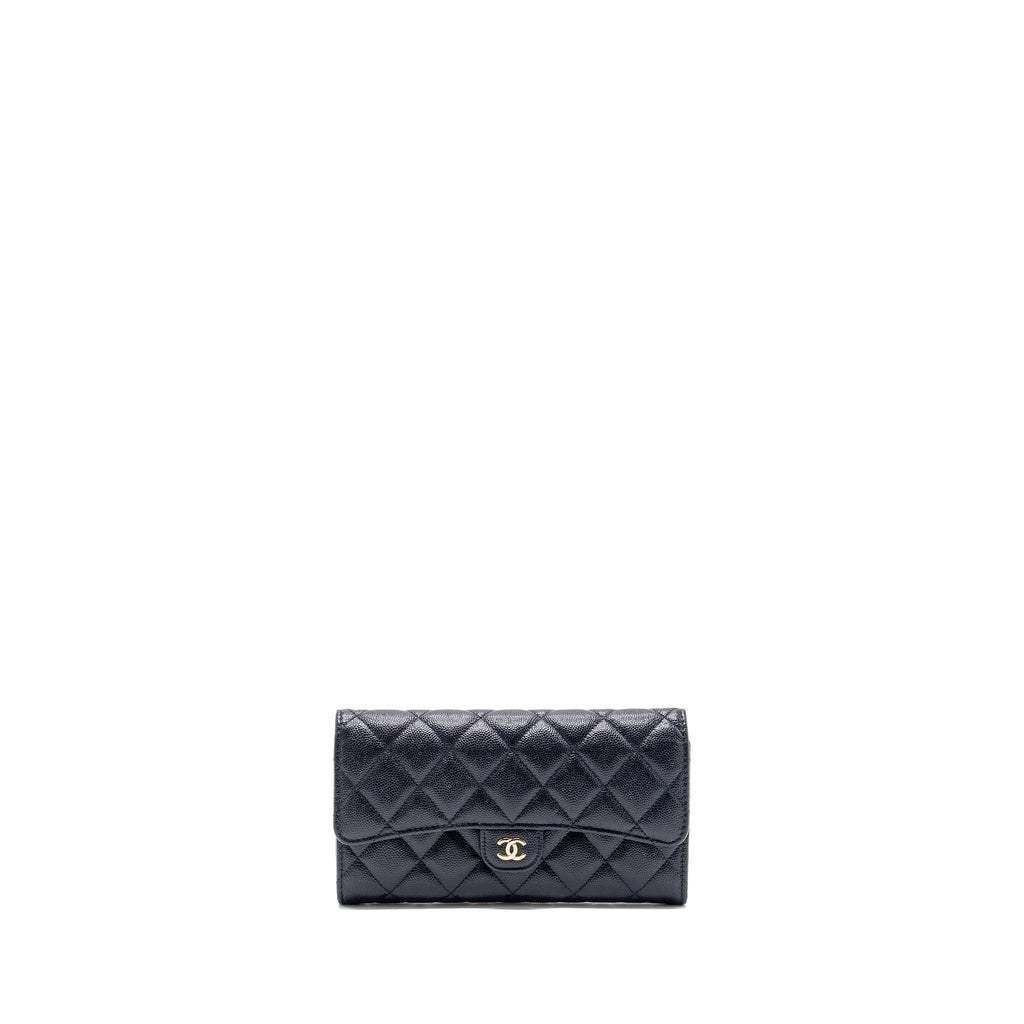 CHANEL CLASSIC LONG FLAP WALLET CAVIAR NAVY LGHW