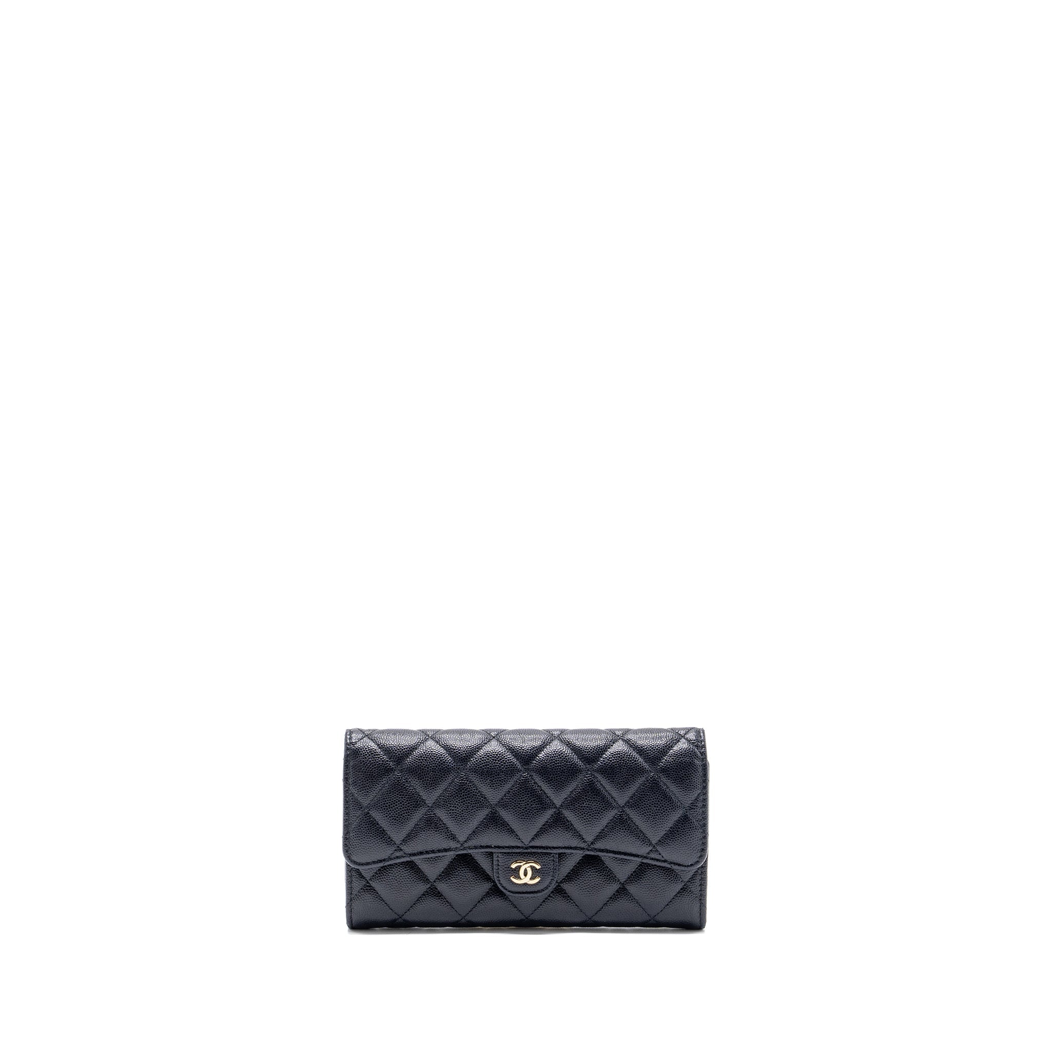 CHANEL CLASSIC LONG FLAP WALLET CAVIAR NAVY LGHW
