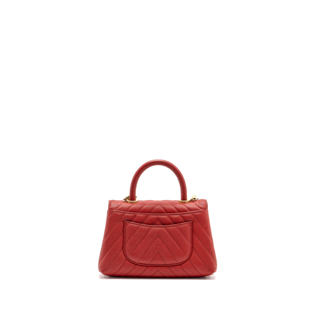 CHANEL SMALL COCO HANDLE CHEVRON CAVIAR RED BRUSHED GHW