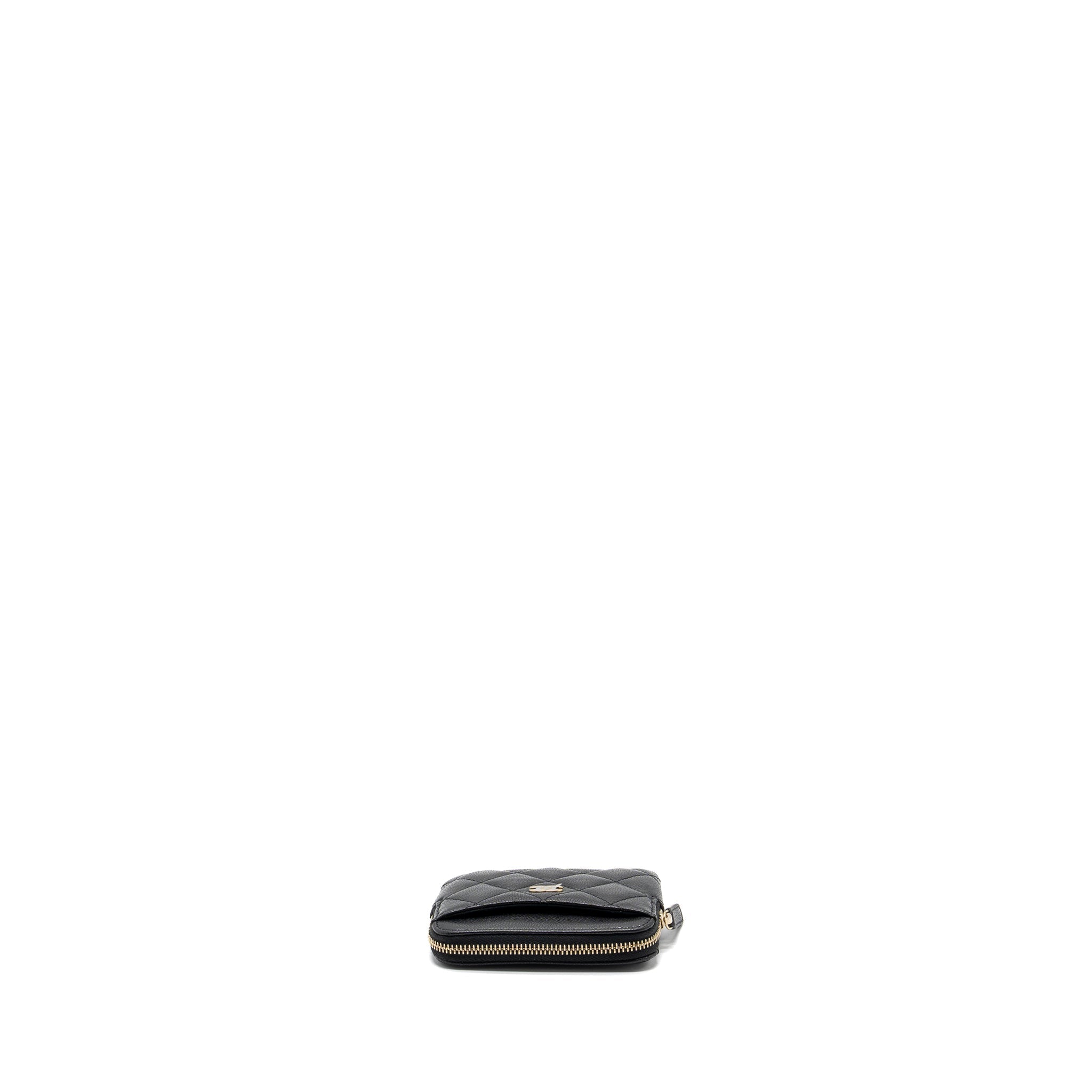 CHANEL SQUARE ZIPPER POUCH CARD HOLDER CAVIAR BLACK LGHW (MICROCHIP)