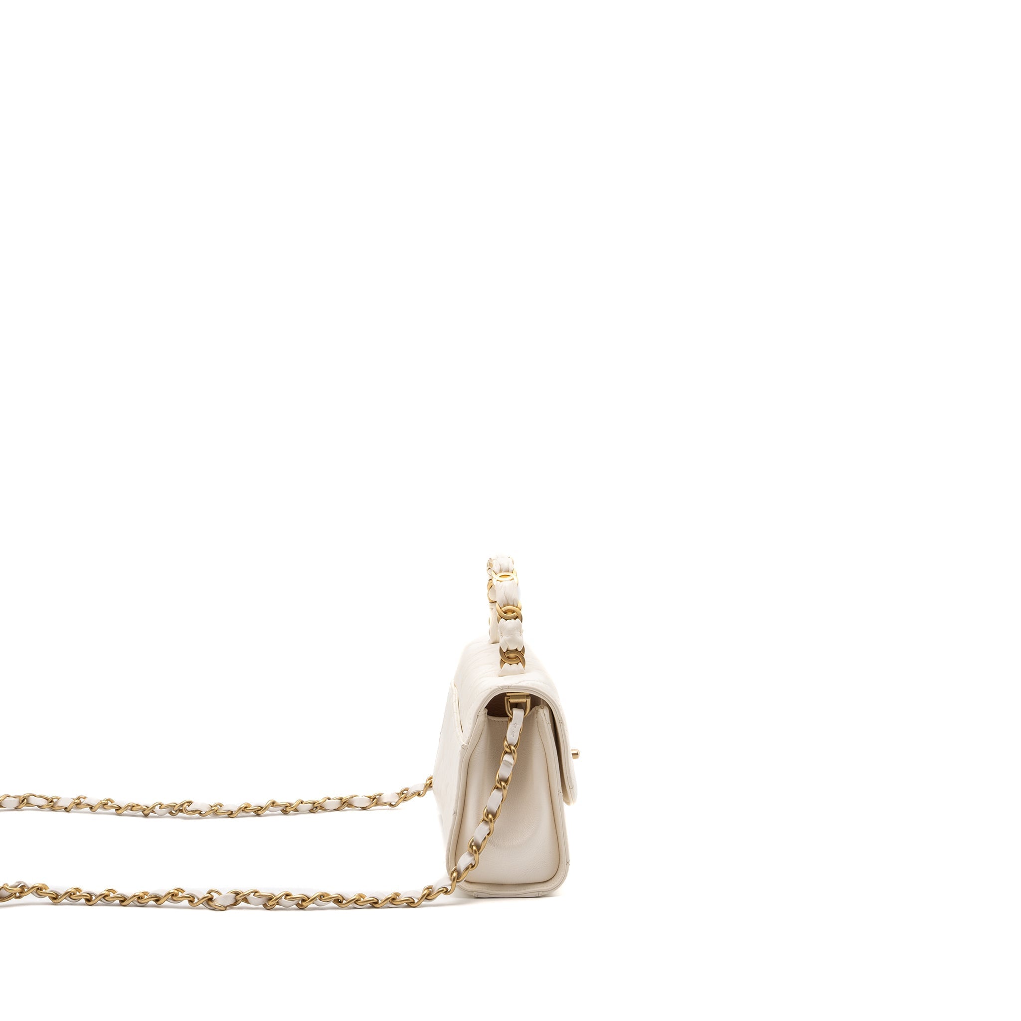 CHANEL TOP HANDLE FLAP BAG LAMBSKIN WHITE BRUSH GHW
