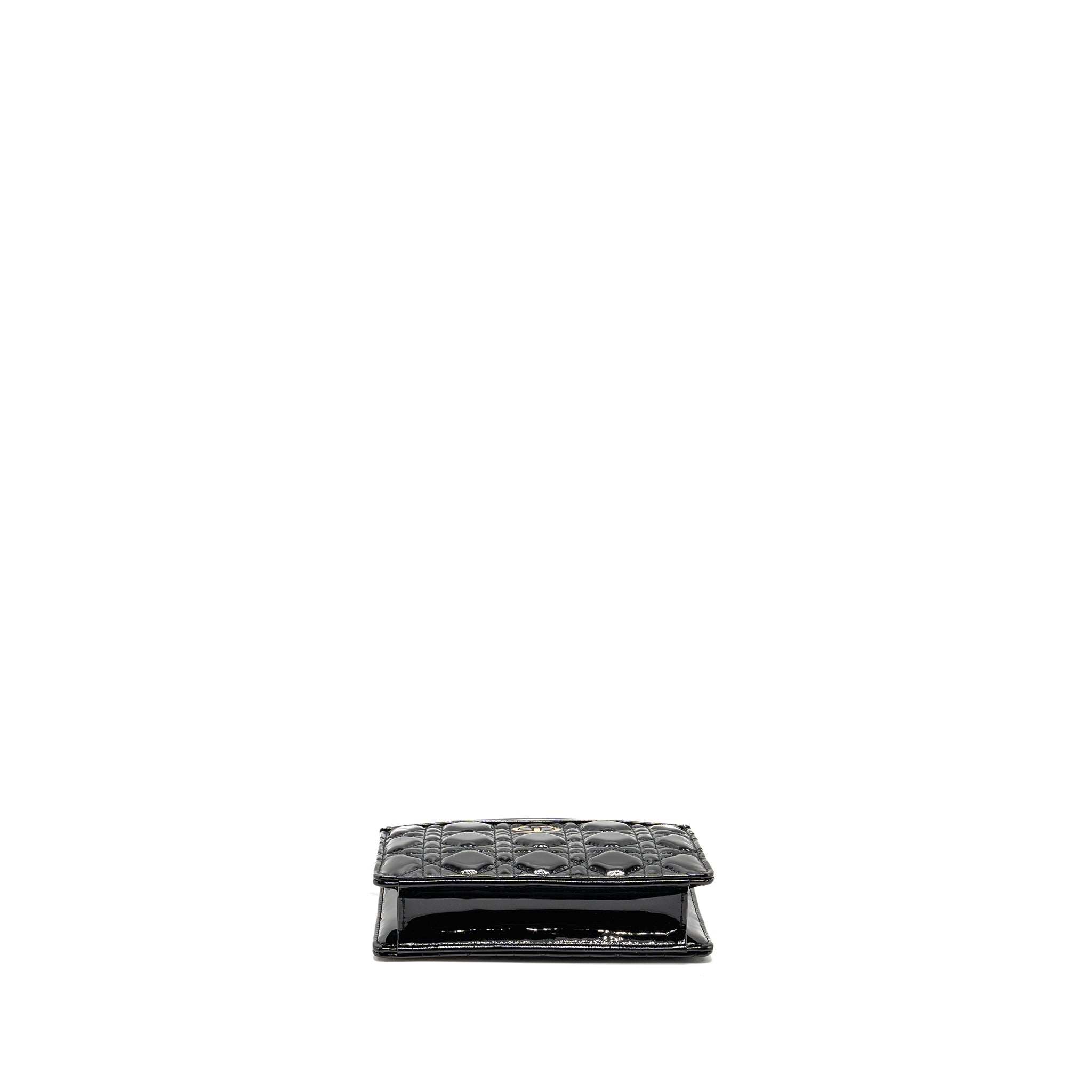 DIOR CARO POUCH WITH CHAIN PATENT CALFSKIN BLACK GHW