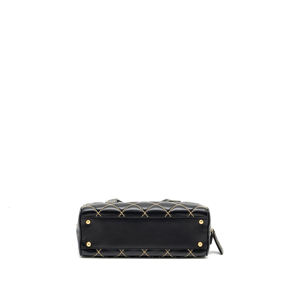 CHANEL VINTAGE WILD STITCH ZIP TOTE BAG CALFSKIN BLACK GHW