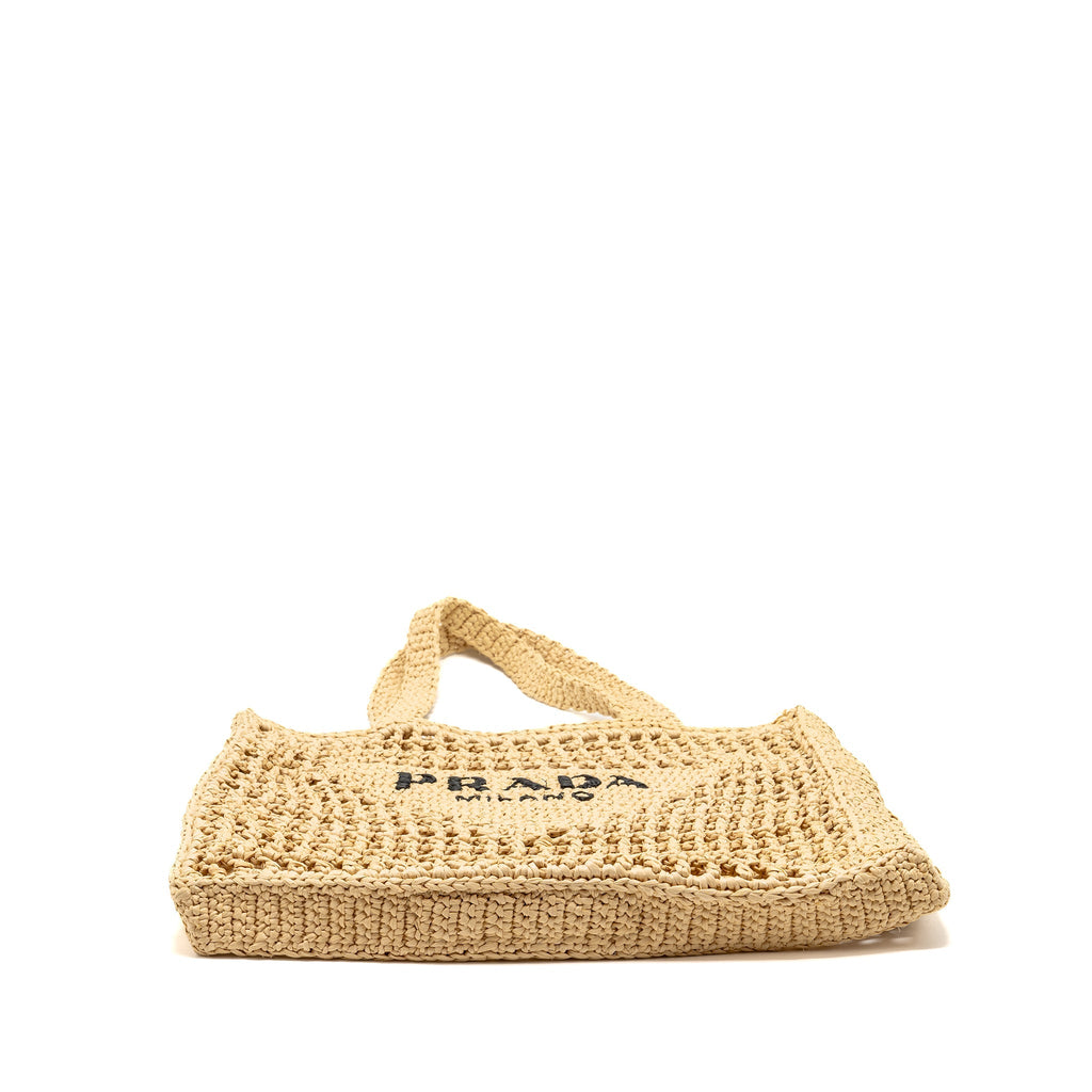 PRADA CROCHET TOTE BAG RAFFIA NATURAL